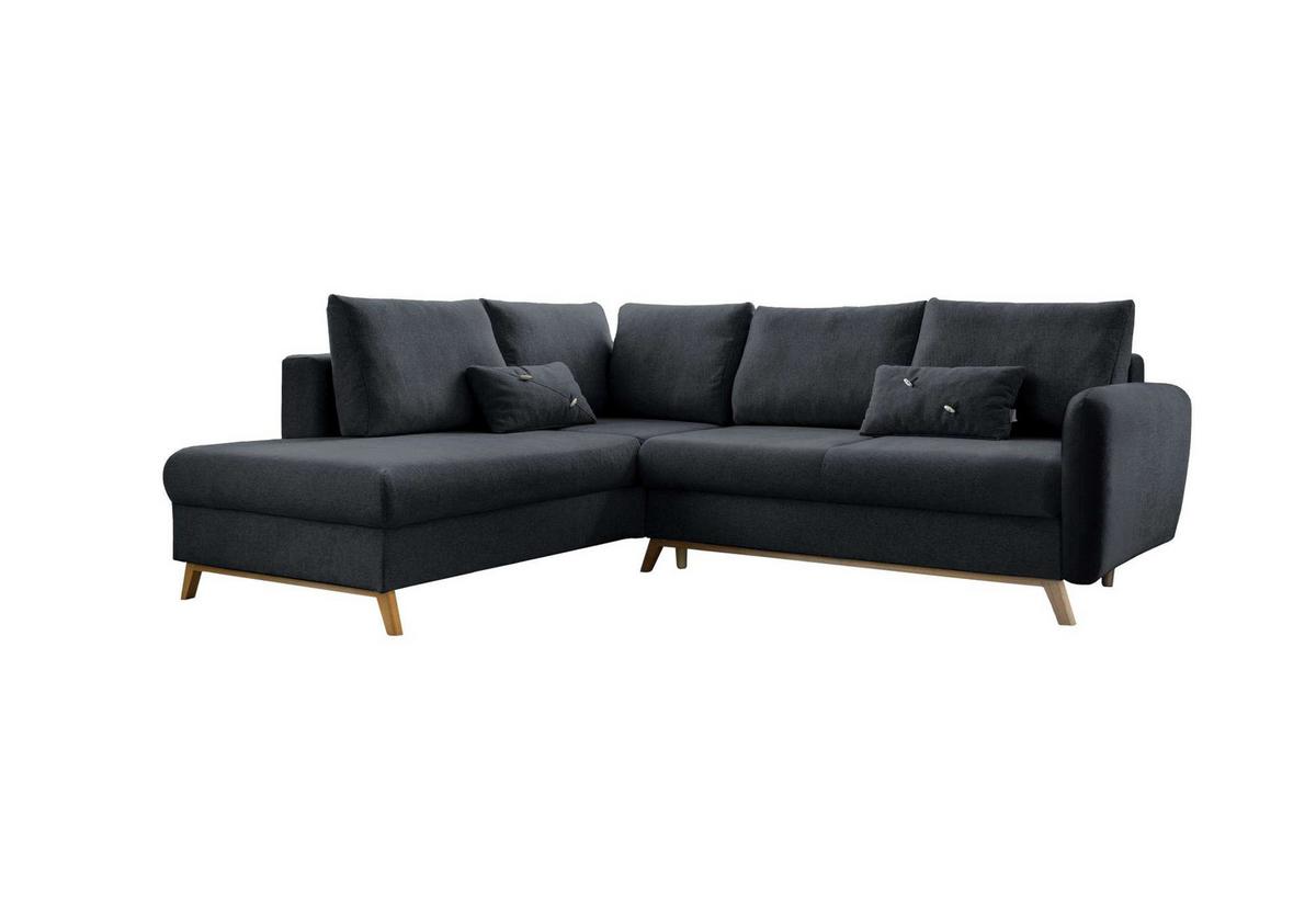 Sedačka LUCILE L, levá, tm.šedá, úl.prostor a lůžko - tmavě šedá/přírodní barvy, dřevo/textil (202/242cm) - MID.YOU