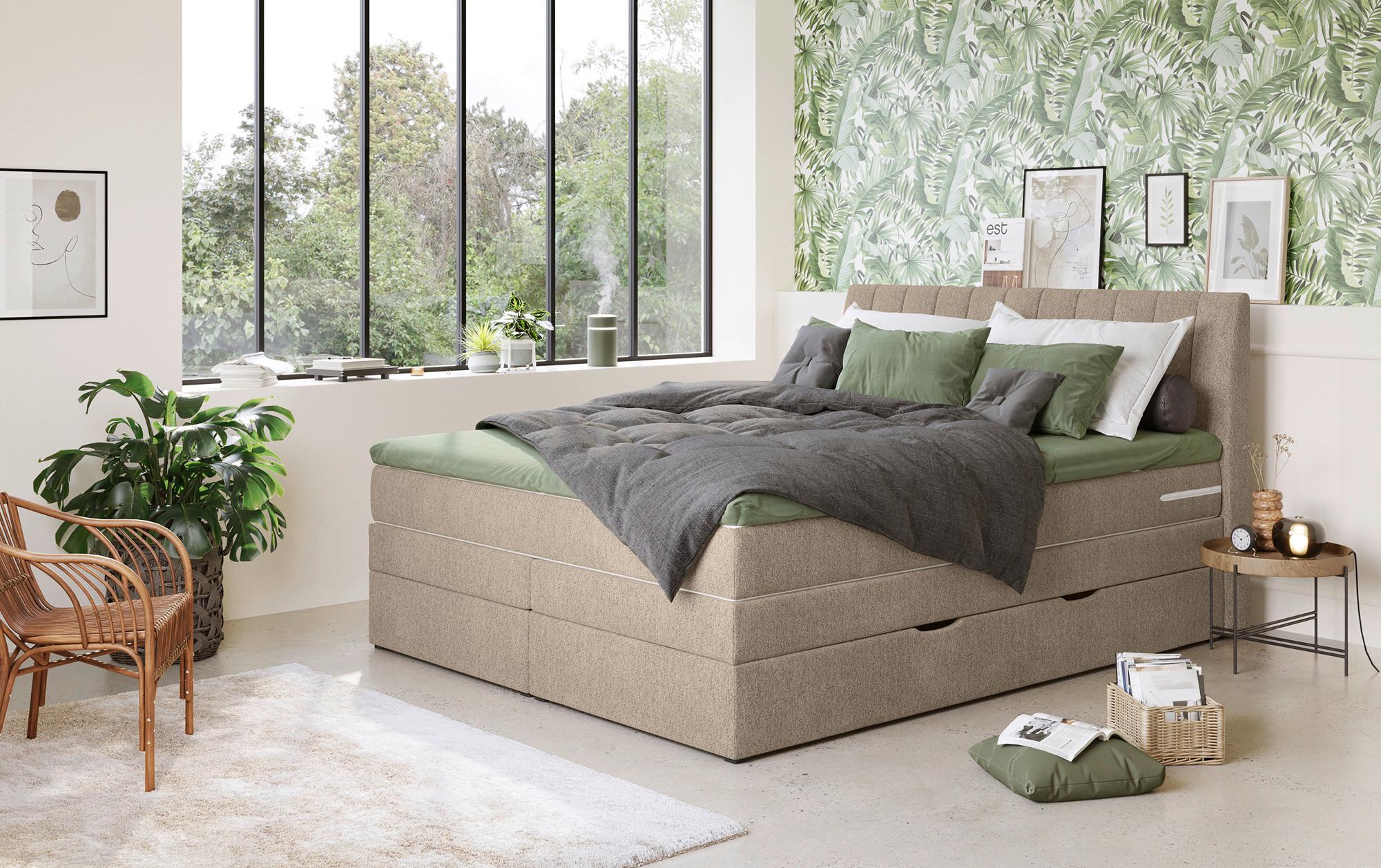 Boxspring Ágy Shark Bxb 160/200 Cm - bézs, Modern, faalapú anyag/textil (160/200cm)