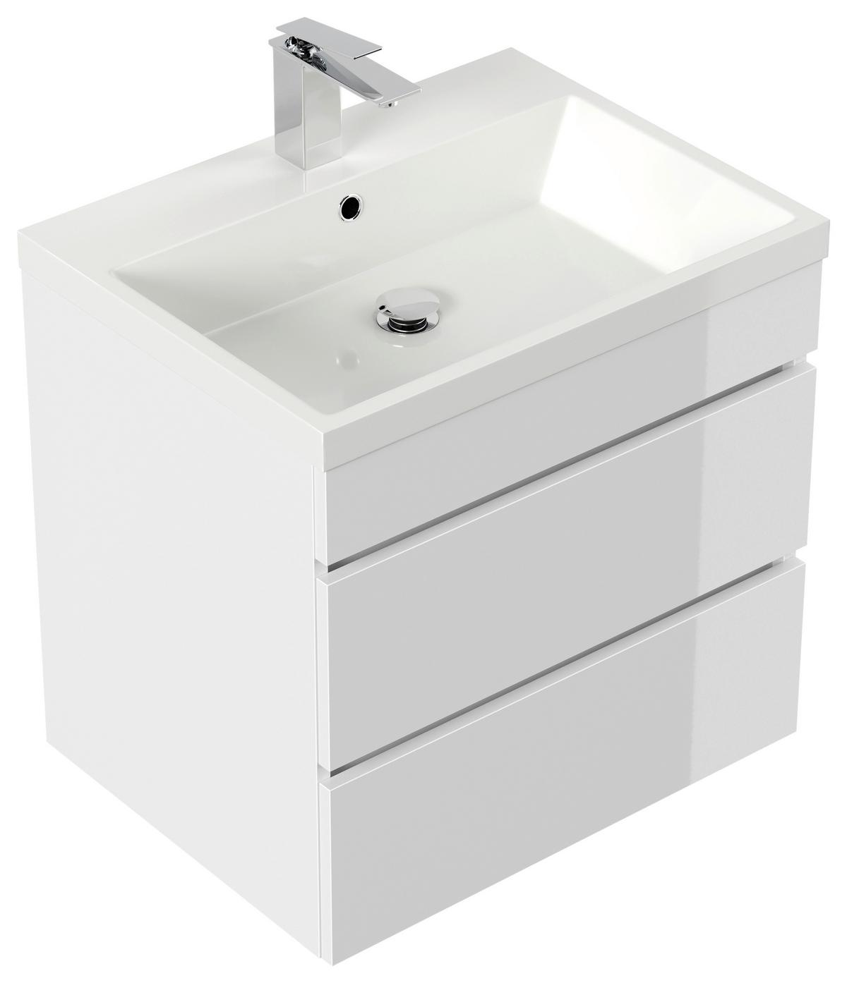 WASCHTISCHKOMBI Fellini, Weiß HG B: 60 cm - Weiß Hochglanz/Weiß, Basics, Keramik/Holzwerkstoff (60cm) - MID.YOU