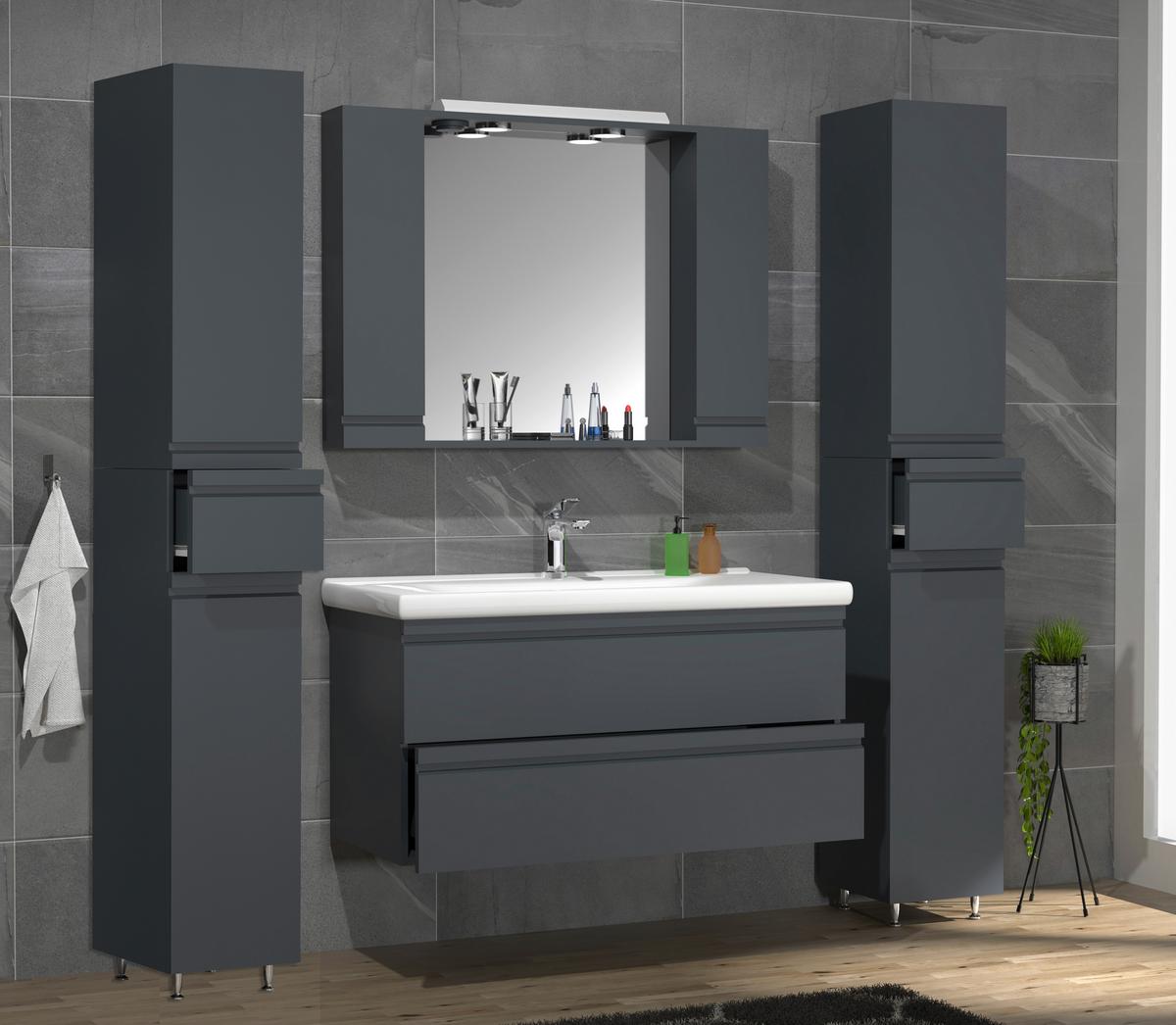 Badezimmer Hochschrank Silora 30x180 cm Anthrazit - Anthrazit/Schwarz, MODERN, Holzwerkstoff (30/180/31,6cm) - MID.YOU