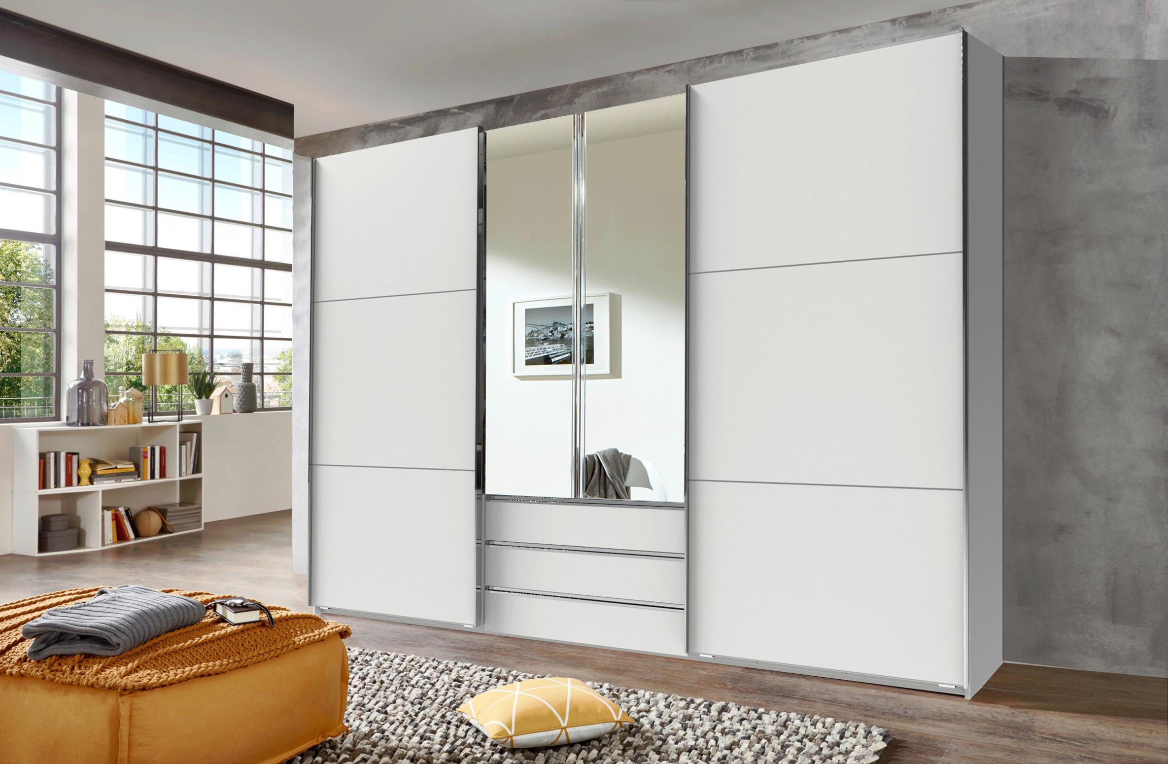 Schwebetürenschrank Mit Spiegel 300cm Magic Weiß - Silberfarben/Weiß, MODERN, Glas/Holzwerkstoff (300/216/65cm) - MID.YOU