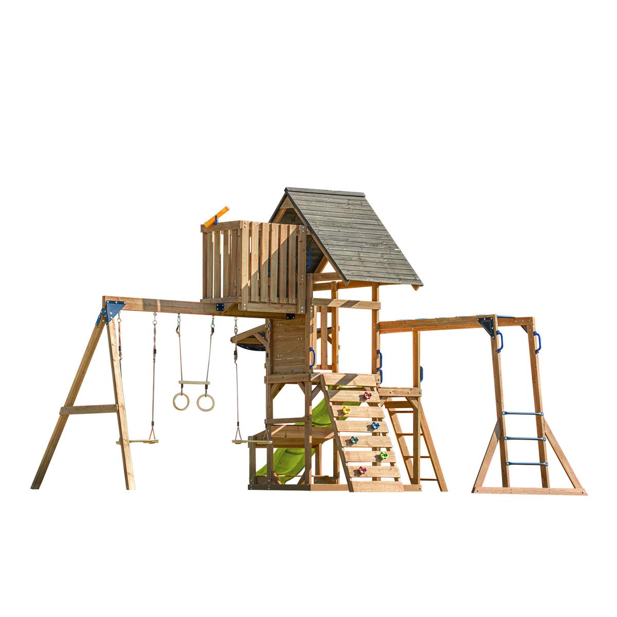 Spielturm Mit Rutsche Limegrün - Anthrazit/Limette, Basics, Holz/Kunststoff (482/500/338cm) - Ambia Garden