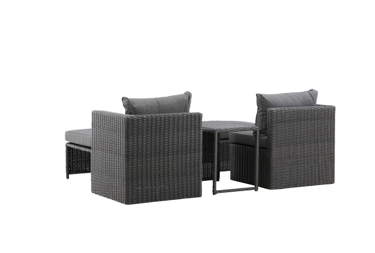 Gartenmöbel Set 5-Tlg. Quad Kunststoffgeflecht mit Kissen - Schwarz/Grau, KONVENTIONELL, Kunststoff/Metall - Gardenson