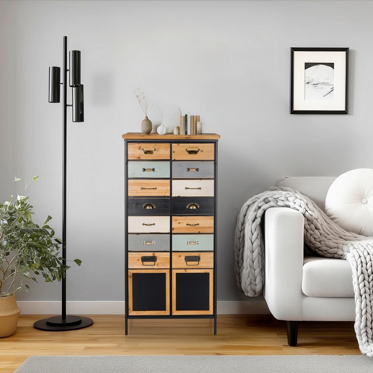 Sideboard Continento High Multicolor/naturfarben B: 60cm - Multicolor/Schwarz, MODERN, Holz (60/34/123cm) - MID.YOU