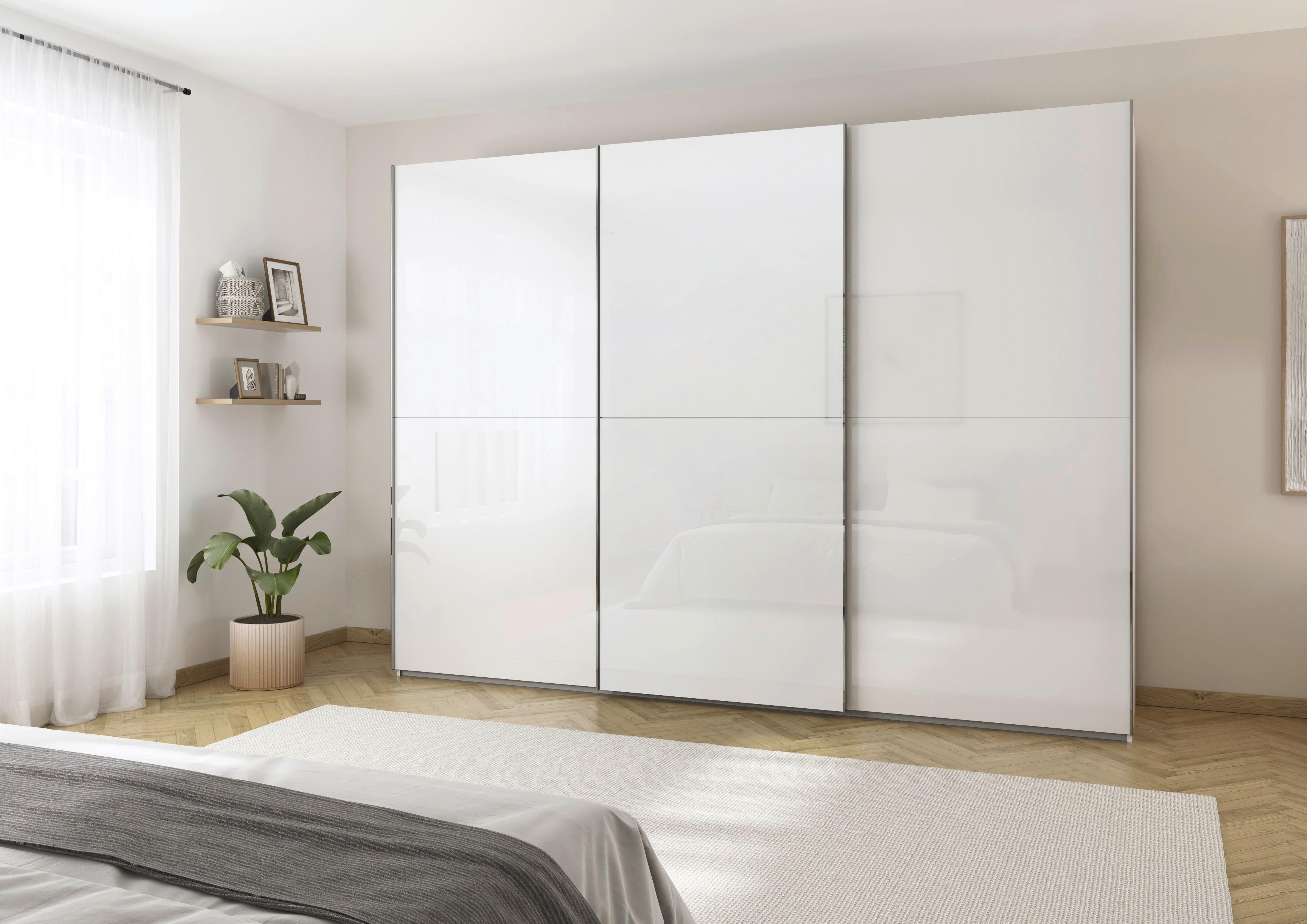 Schwebetürenschrank Fifty 3trg Weiß/weißglas, B: 301 Cm - Weiß, KONVENTIONELL, Glas/Holzwerkstoff (301/222/64cm) - Luca Bessoni