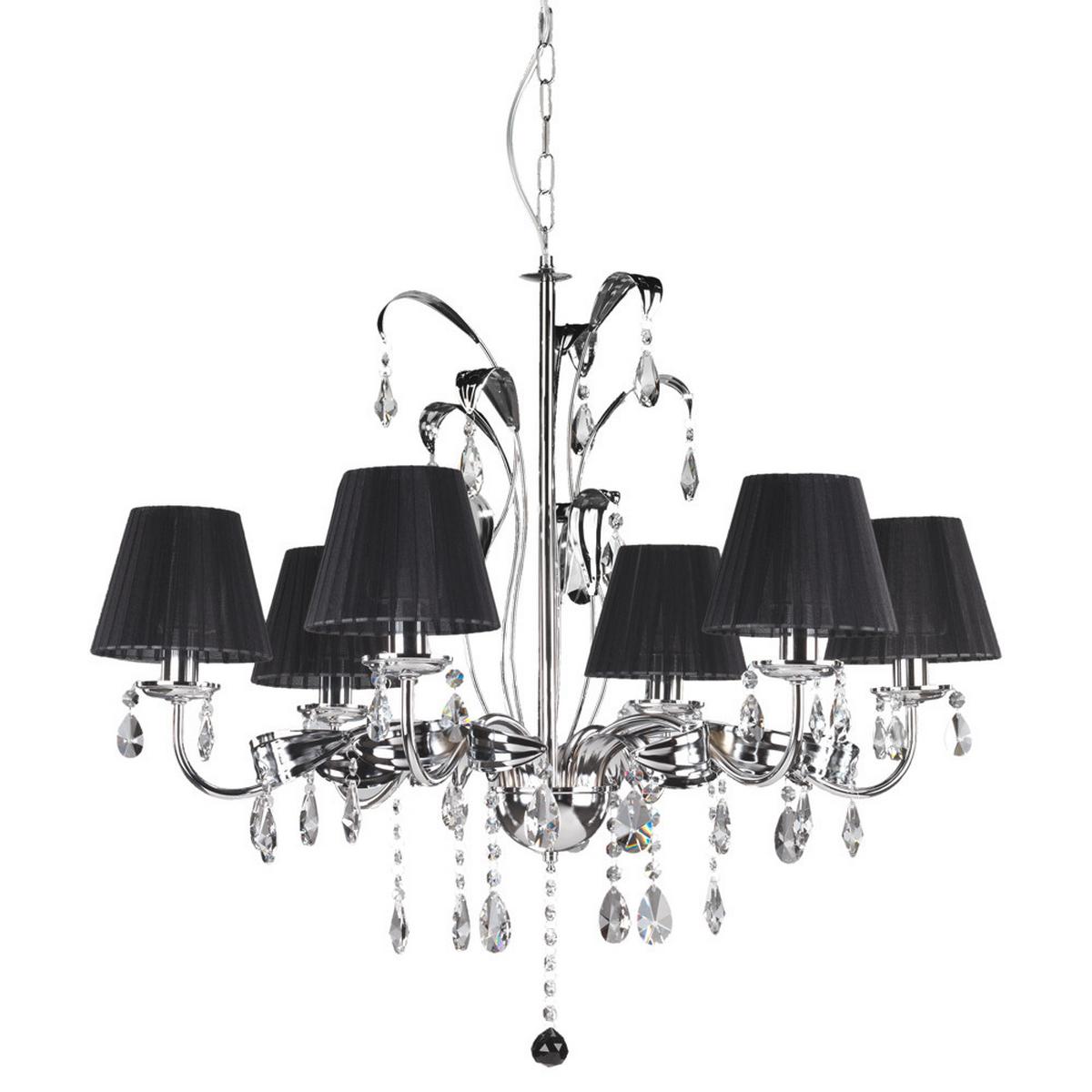 Kristall-Hängeleuchte 4865/6cn - Chromfarben/Schwarz, KONVENTIONELL, Glas/Textil (80/120cm)