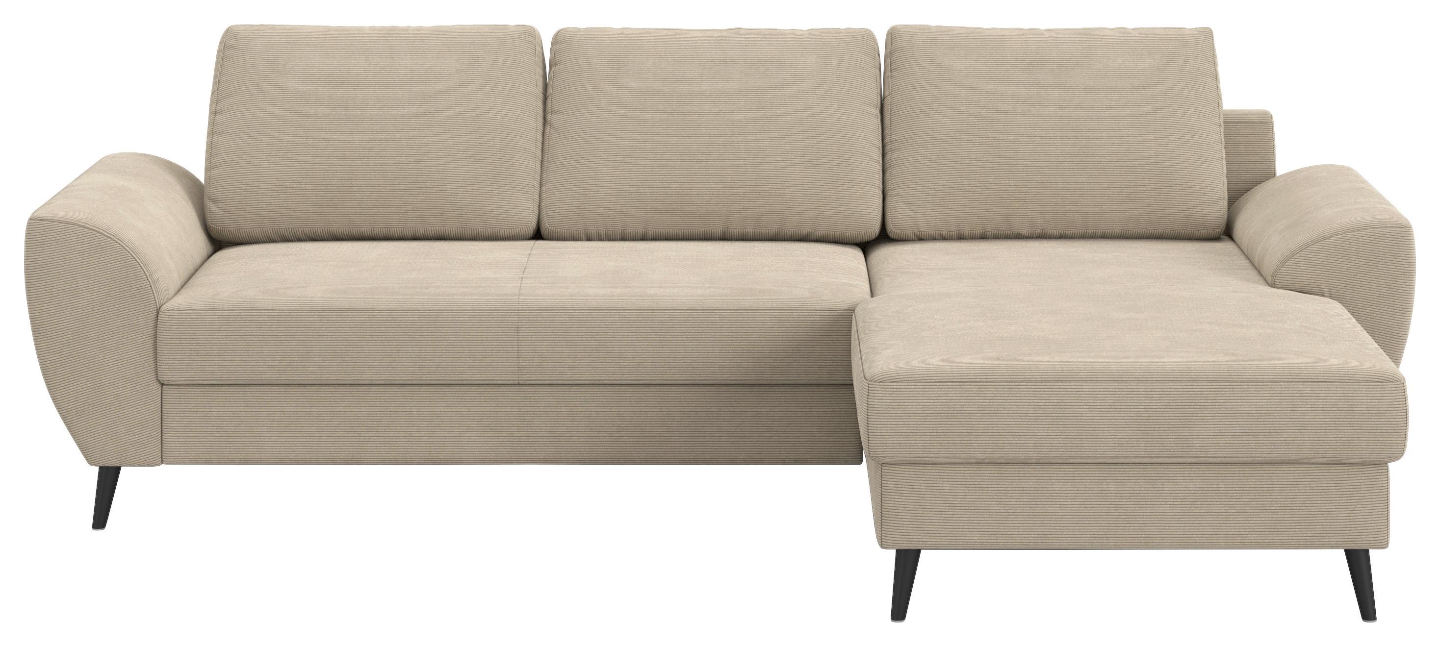 Ecksofa mit Bettfunktion Terra Cord braun, B: 255cm - Hellbraun/Schwarz, Trend, Textil (255/154cm) - MID.YOU