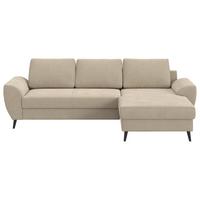 Ecksofa mit Bettfunktion Terra Cord braun, B: 255cm - Hellbraun/Schwarz, Trend, Textil (255/154cm) - MID.YOU