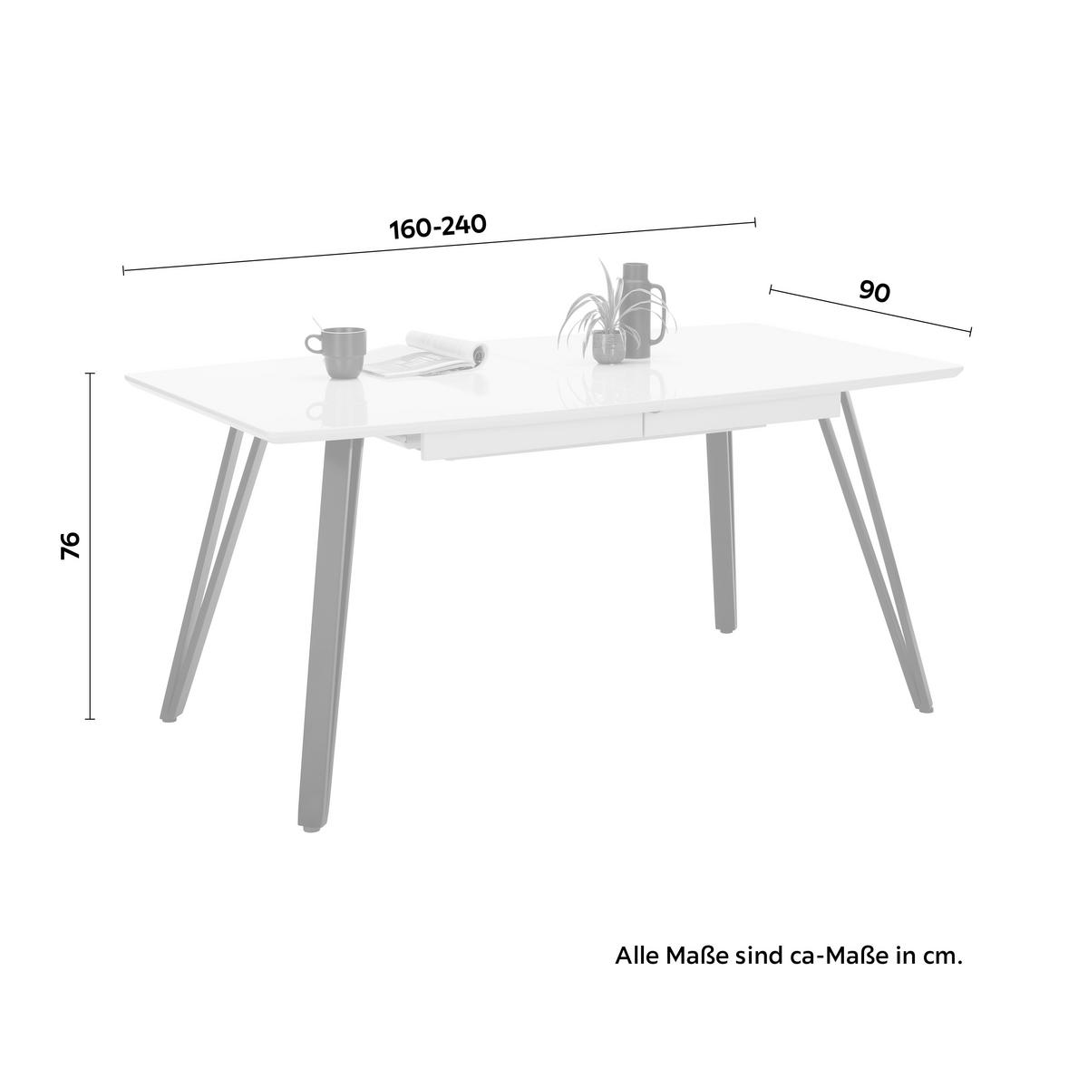 Rozťahovací stôl ISABELLE 160-240x90cm - čierna/biela, Modern, kov/kompozitné drevo (160-240/76/90cm) - Mömax