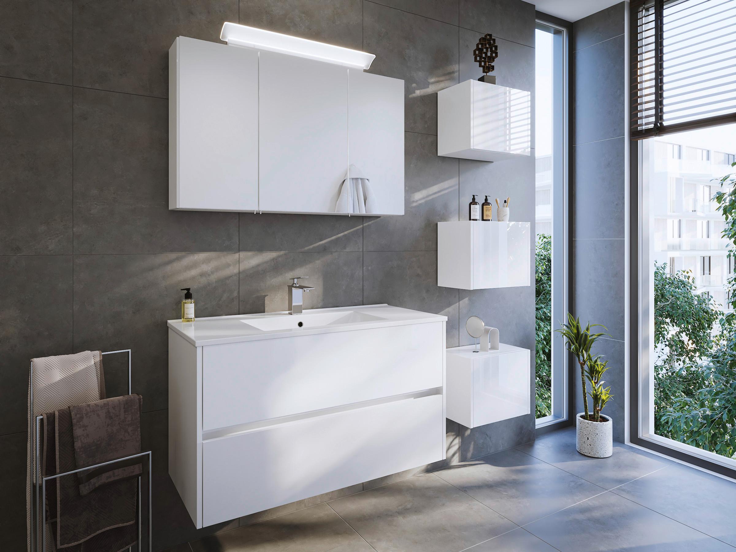 BADEZIMMER Limes, Weiß HG B: 100 cm - Weiß Hochglanz/Weiß, Basics, Keramik/Holzwerkstoff (100cm) - MID.YOU
