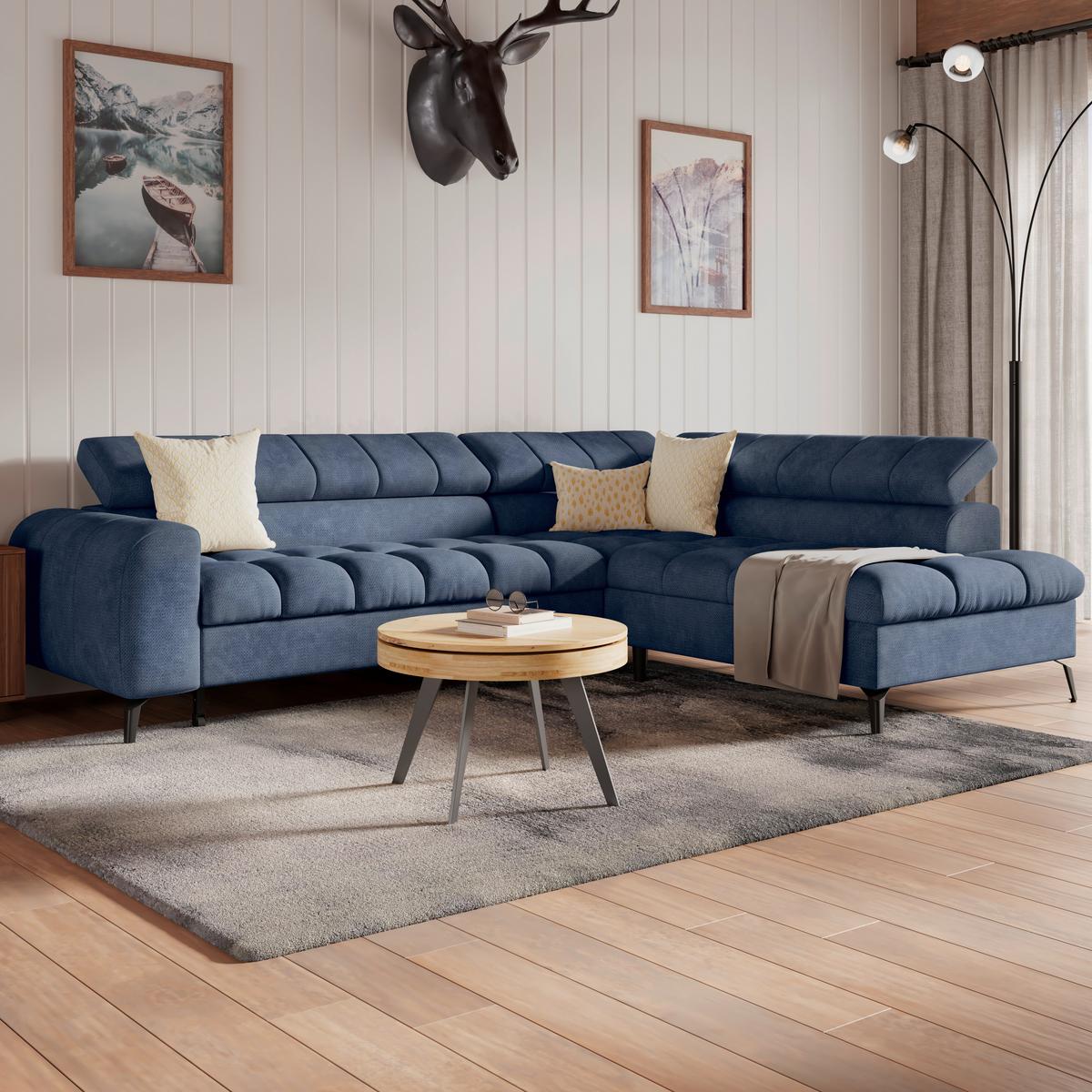 Ecksofa Volf Rechts New Blau, S: 261x203 cm - Blau/Schwarz, Trend, Kunststoff/Textil (261/203cm)