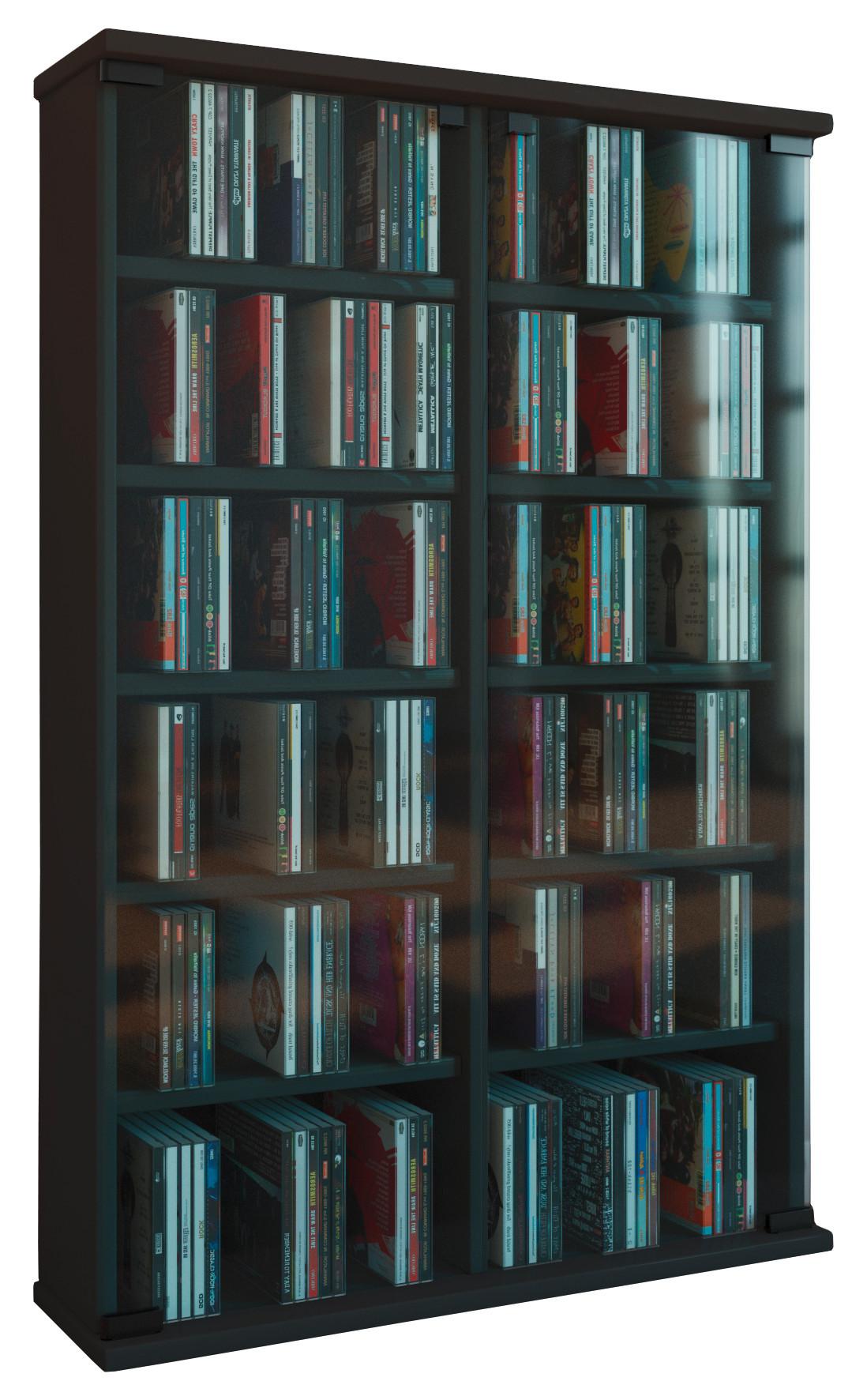 CD Regal mit Glastüren Roma 60 cm Schwarz - Schwarz, KONVENTIONELL, Glas/Holzwerkstoff (60/92/18cm) - MID.YOU