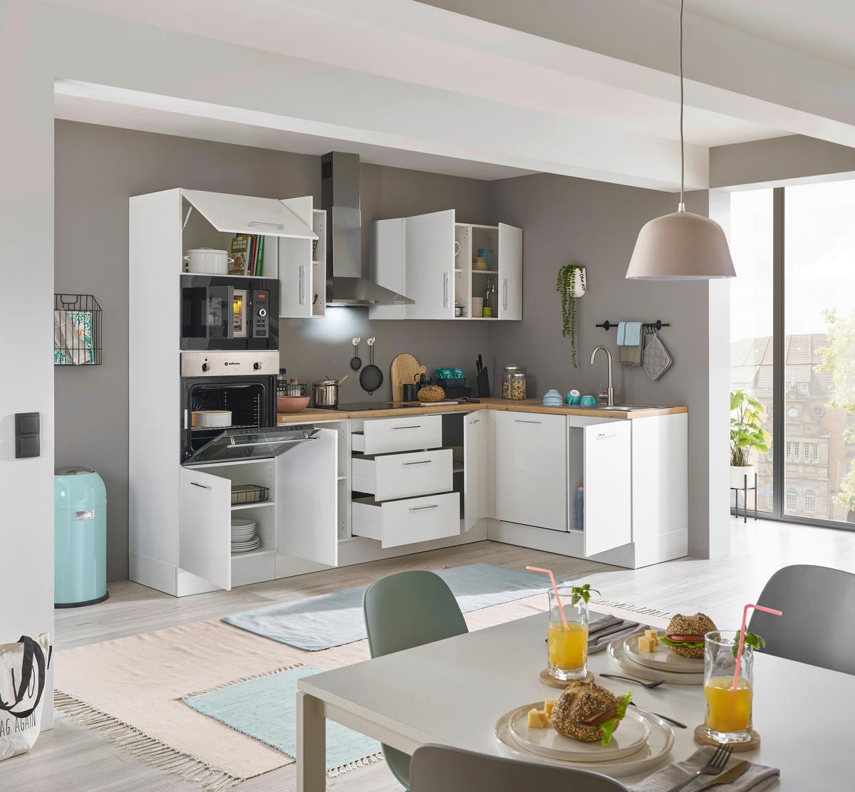 Eckküche Turin Weiß/Eiche Dekor 280x175 cm - Weiß/Eiche Artisan, Basics, Holzwerkstoff (280/175cm) - MID.YOU