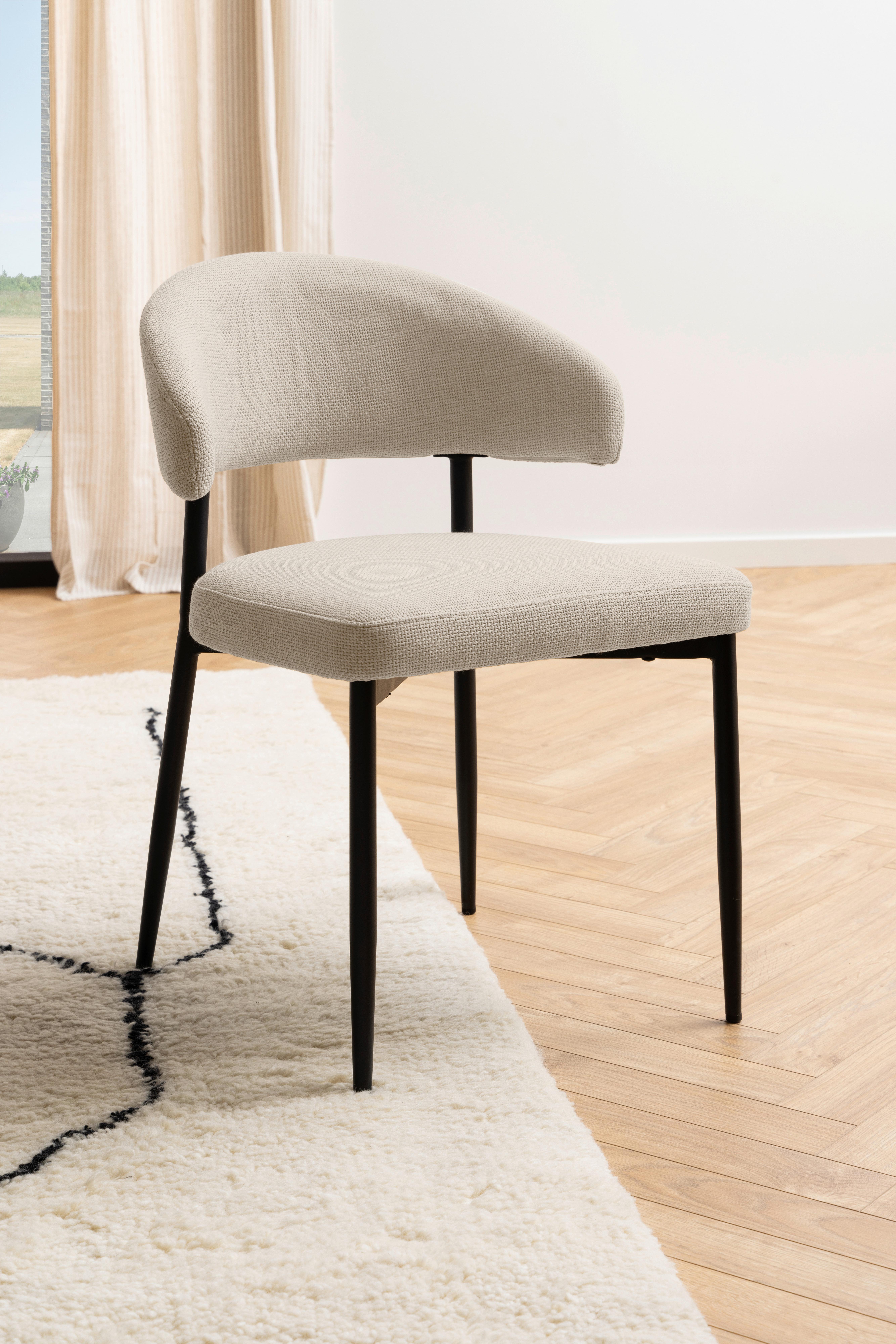 Esszimmerstuhl Edina Beige Metall-Beine - Beige/Schwarz, Trend, Textil/Metall (56/77/55cm) - MID.YOU