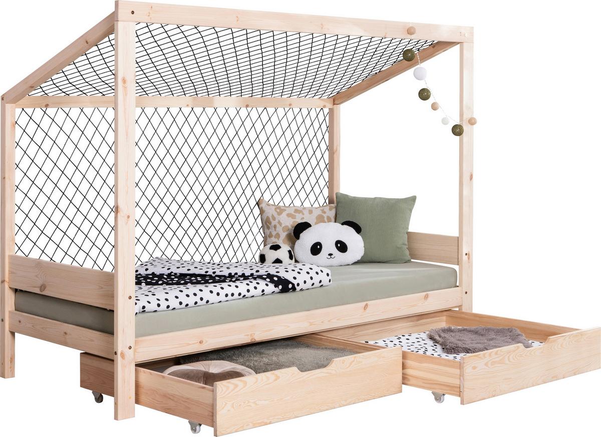 Bodenbett mit Bettkasten 90x200 cm Naturfarben - Naturfarben, MODERN, Holz (90/200cm) - MID.YOU