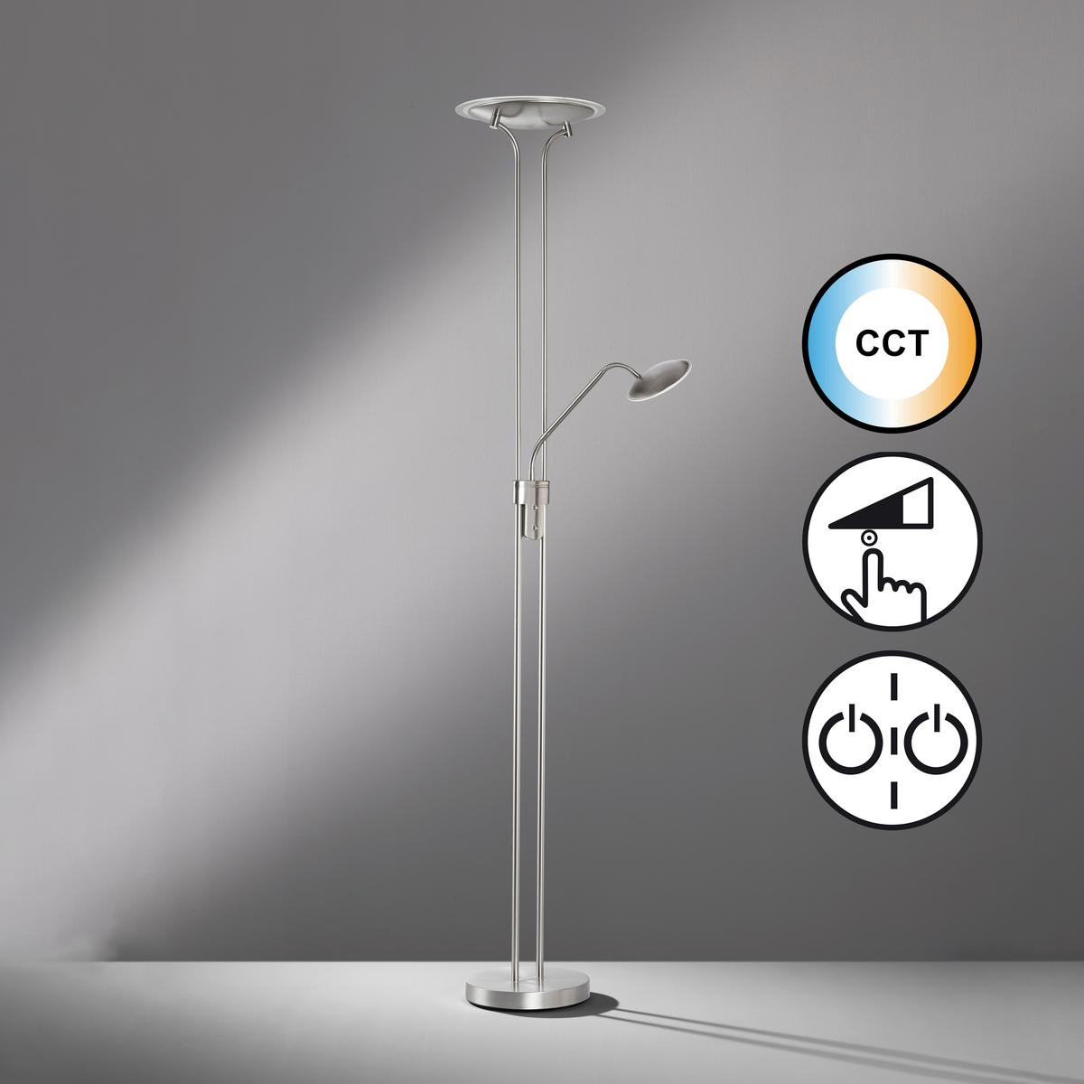 LED-Stehleuchte 40490 Tallri - Nickelfarben, KONVENTIONELL, Glas/Metall (35/180cm) - Fischer & Honsel