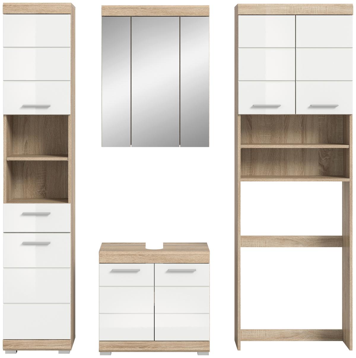 Badezimmer Lambada Eiche Dekor/weiß B: 160,2 Cm - Weiß Hochglanz/Silberfarben, MODERN, Glas/Holzwerkstoff (160,2cm) - MID.YOU