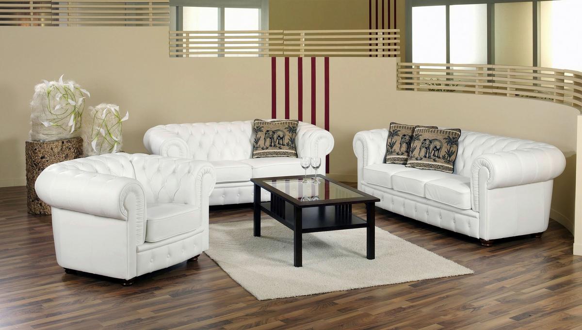Chesterfield-Sofa Bridgeport Weiß 2-Sitzer, Lederlook - Nussbaumfarben/Weiß, Design, Textil (172/76/98cm) - Max Winzer