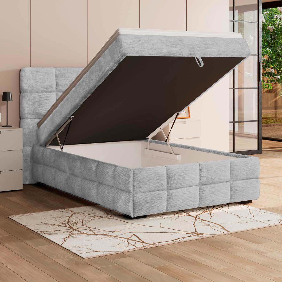 Čalúnená posteľ VEGA 140x200 cm, svelosivá - čierna/zelená, Trend, drevo/textil (140/200cm)