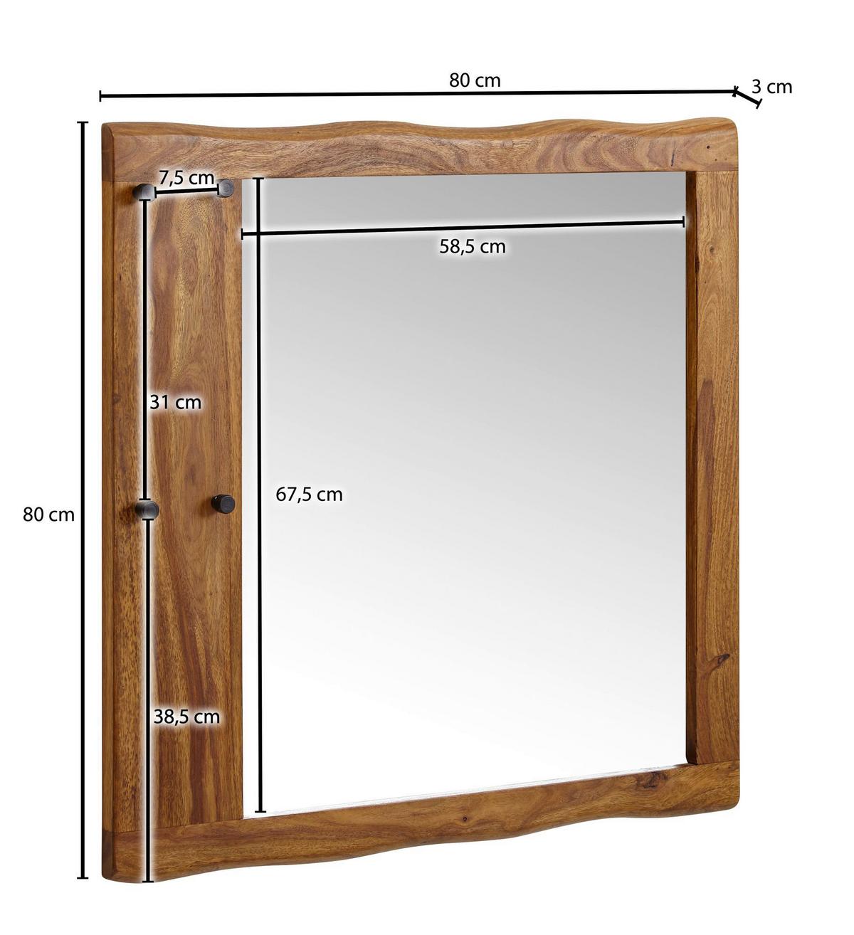 Zrkadlo v masívnom drevenom ráme š: 80 cm - farba indického palisandra, Modern, drevo/sklo (80/80/3cm) - MID.YOU