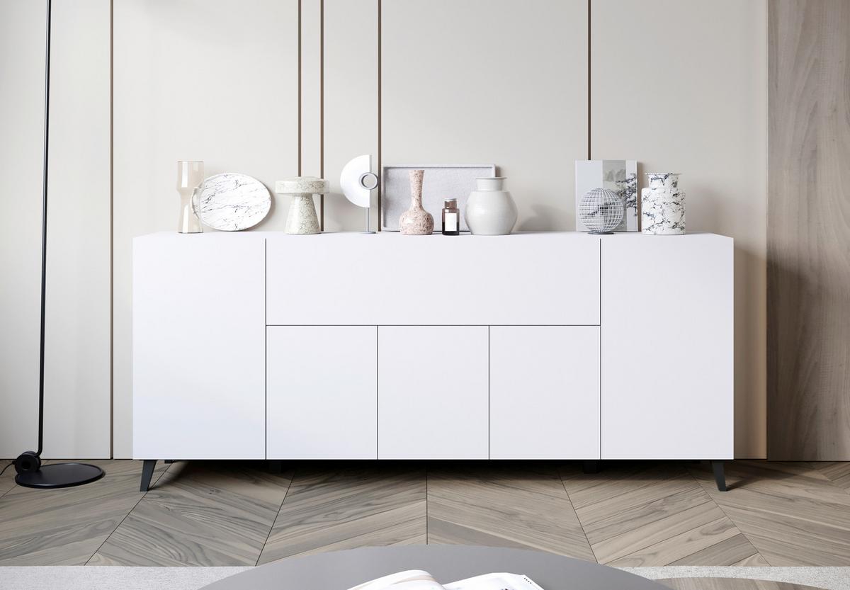 Sideboard Phuket 180 Weiß B: 180 Cm - Schwarz/Weiß, Design, Holzwerkstoff (180/76/37,5cm) - Livetastic