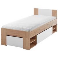 Stauraumbett m. Bettladen 90x 200cm Azurro Weiß/Eiche - Eiche Artisan/Weiß, MODERN, Holzwerkstoff (90/200cm)