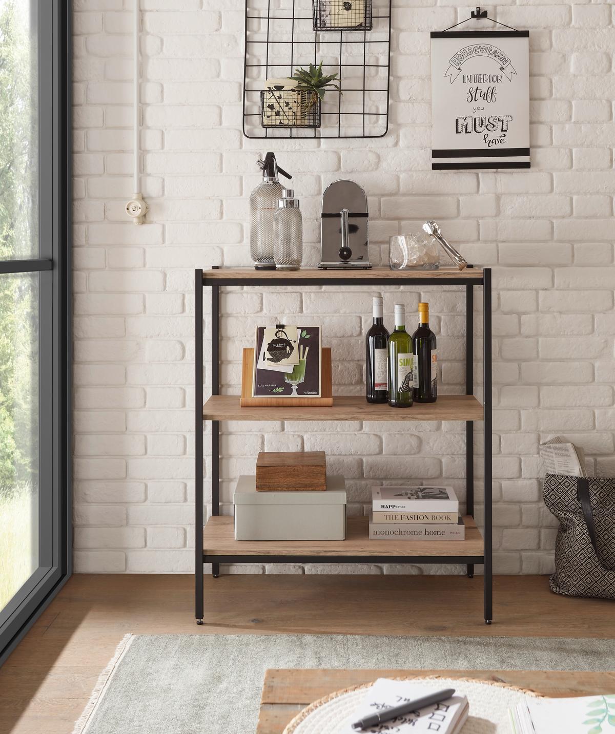 REGÁL RACK - čierna/farba duba, Basics, kov/kompozitné drevo (80/95/40cm) - P & B