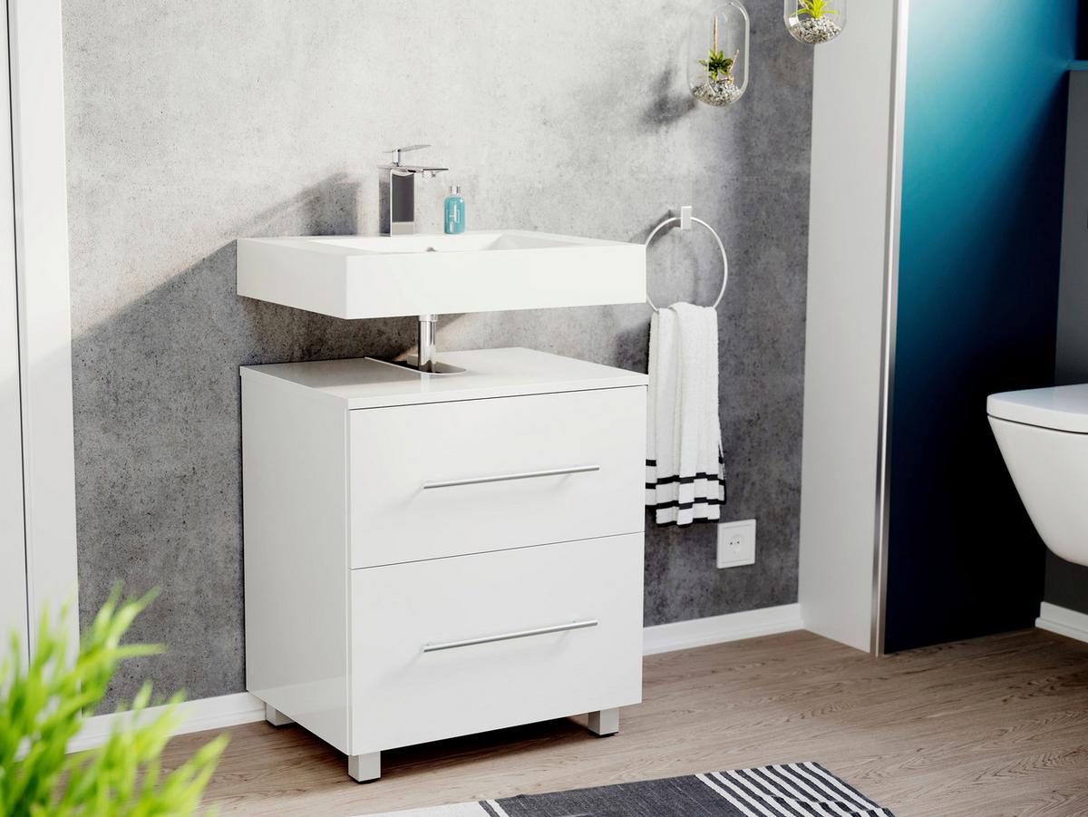 Waschbeckenunterschrank Mondial Weiß Hg B: 55 cm - Weiß Hochglanz, MODERN, Holzwerkstoff (55/63/41,6cm) - MID.YOU