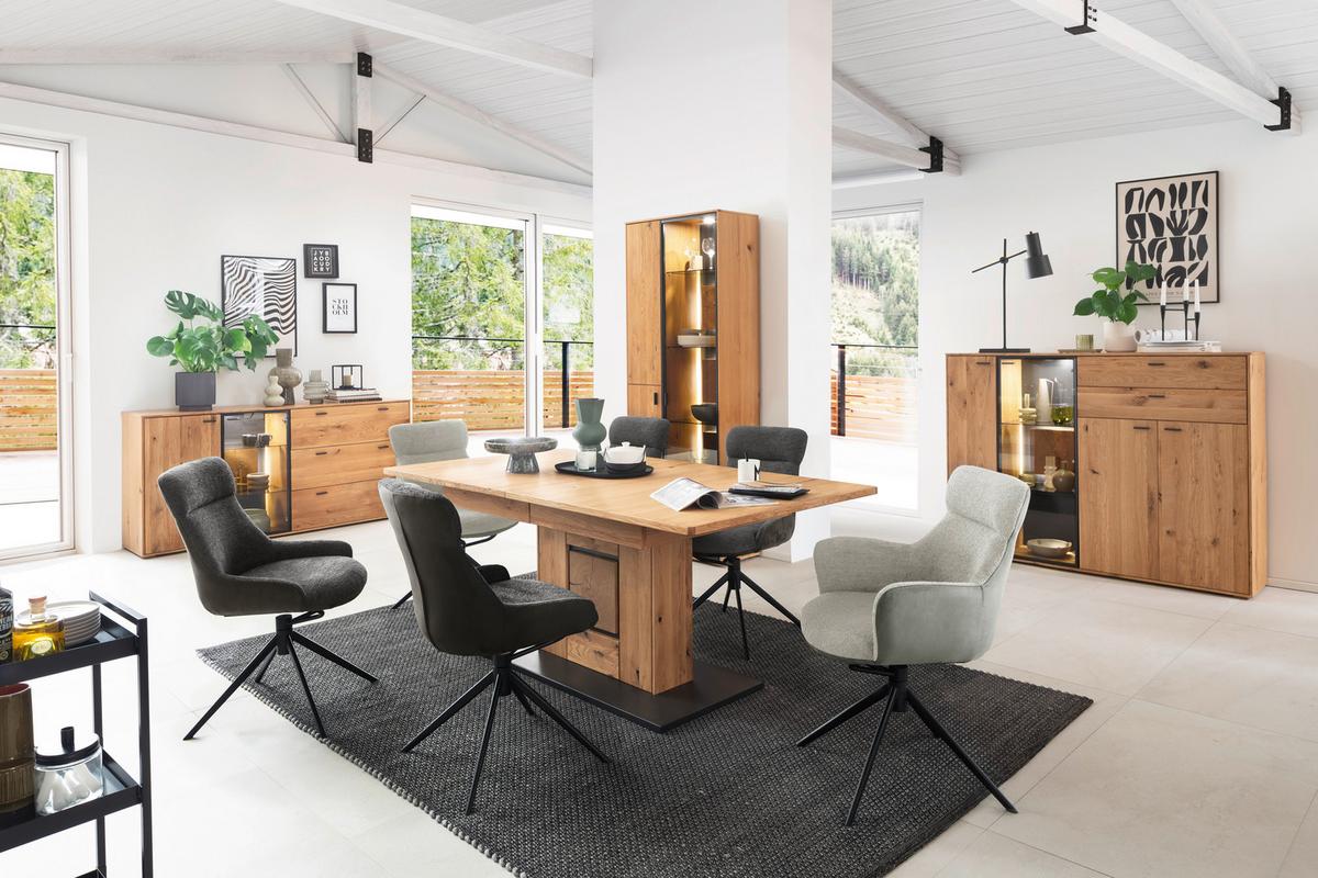 Sideboard Assini Wildeiche B: 183 cm - Wildeiche, Design, Glas/Holz (183/88/44cm) - MID.YOU