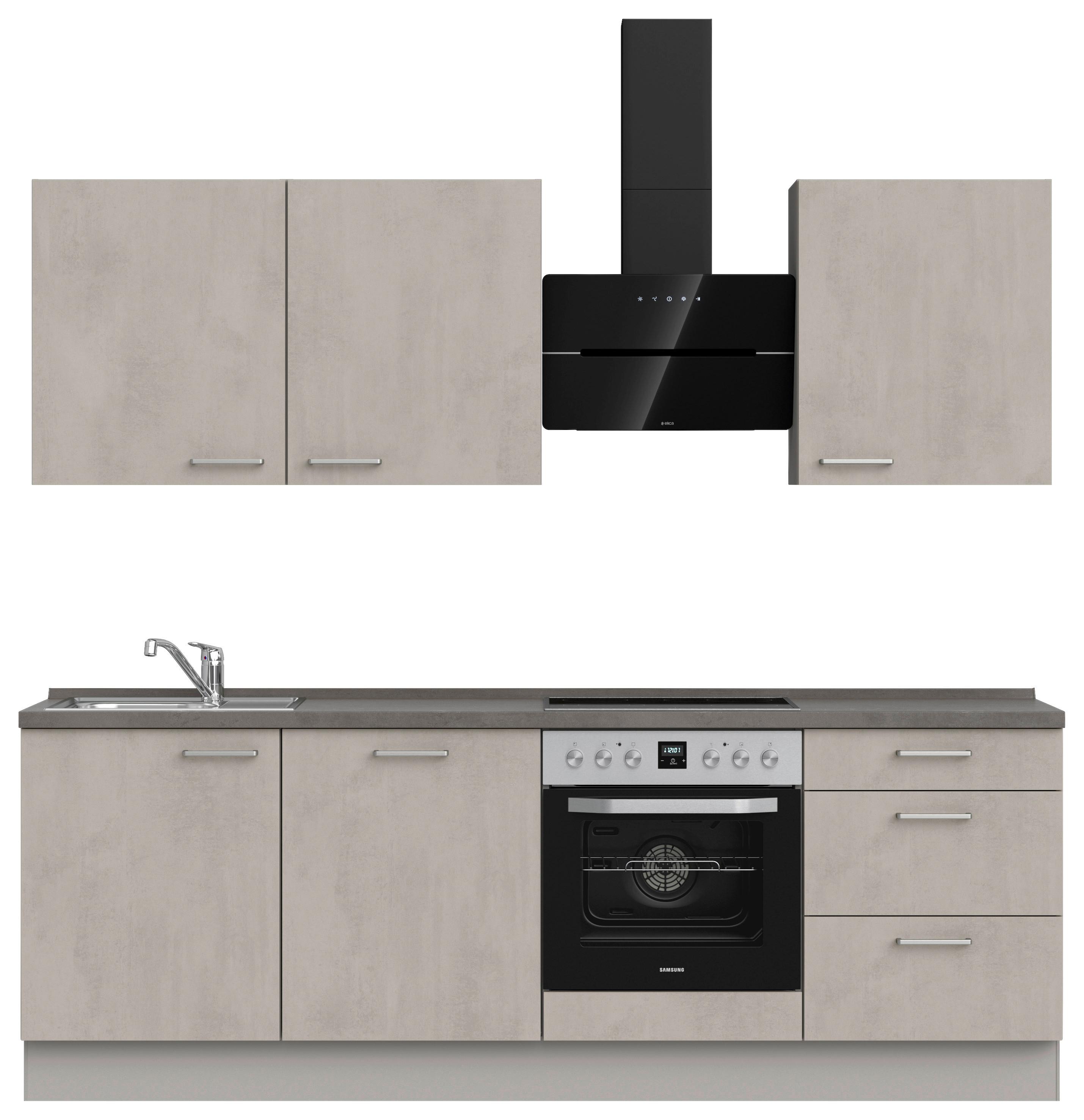 Kuchynská linka 240 cm, šedý betón/ kamenná šedá - sivá/farba ušľachtilej ocele, Modern, kov/kompozitné drevo (240cm) - Nobilia