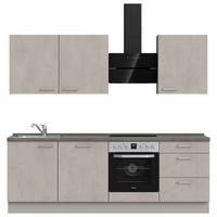 Kuchynská linka 240 cm, šedý betón/ kamenná šedá - sivá/farba ušľachtilej ocele, Modern, kov/kompozitné drevo (240cm) - Nobilia