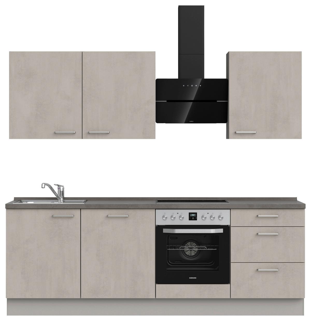 Kuchynská linka 240 cm, šedý betón/ kamenná šedá - sivá/farba ušľachtilej ocele, Modern, kov/kompozitné drevo (240cm) - Nobilia