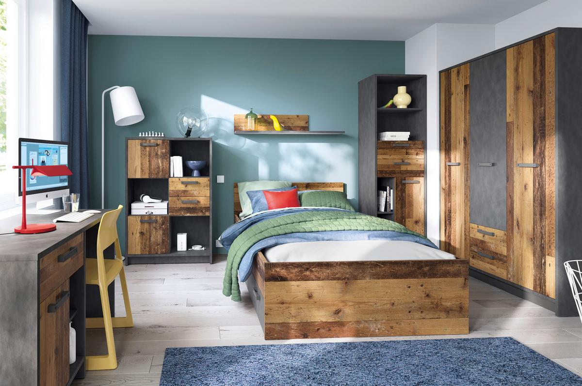 Gyerek Komód Nubi - ótölgy/sötétszürke, Modern, faalapú anyag (128/84/42cm)