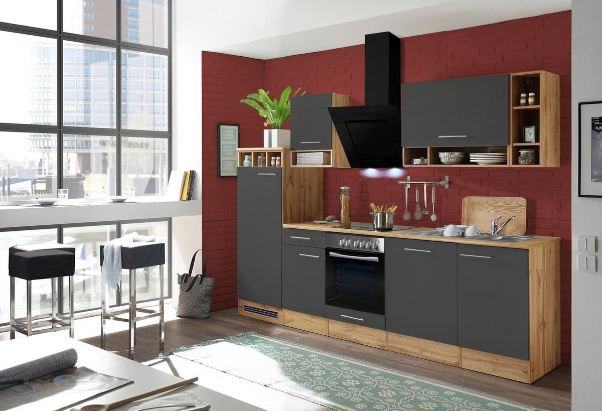 Küchenzeile ohne Geräte B: 280 cm Grau/Wildeiche Dekor - Wildeiche/Grau, Basics, Holzwerkstoff (280cm) - Respekta