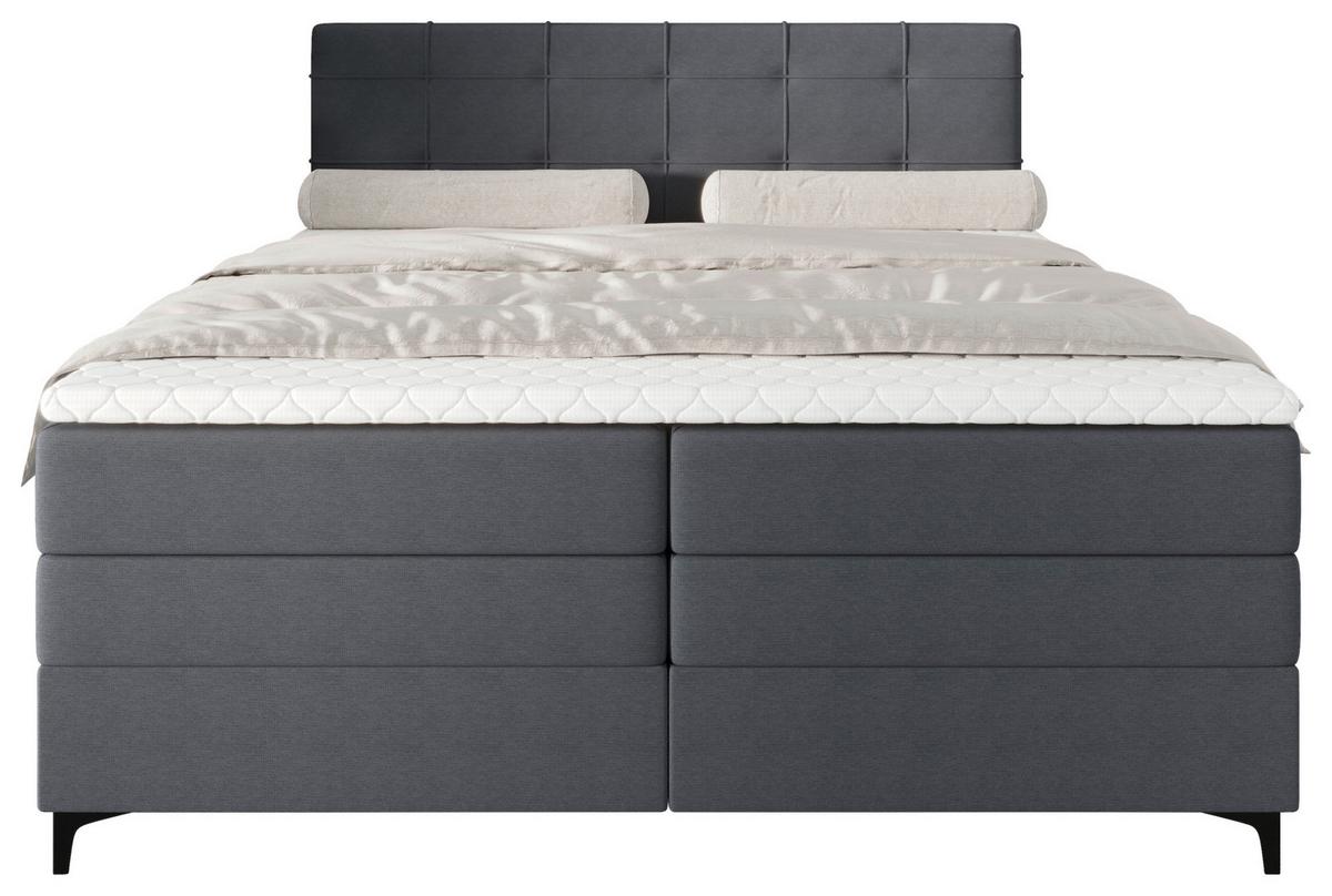Boxspringbett Mitto mit Topper 180x200 cm - Blaugrau/Schwarz, KONVENTIONELL, Textil/Metall (180/200cm)