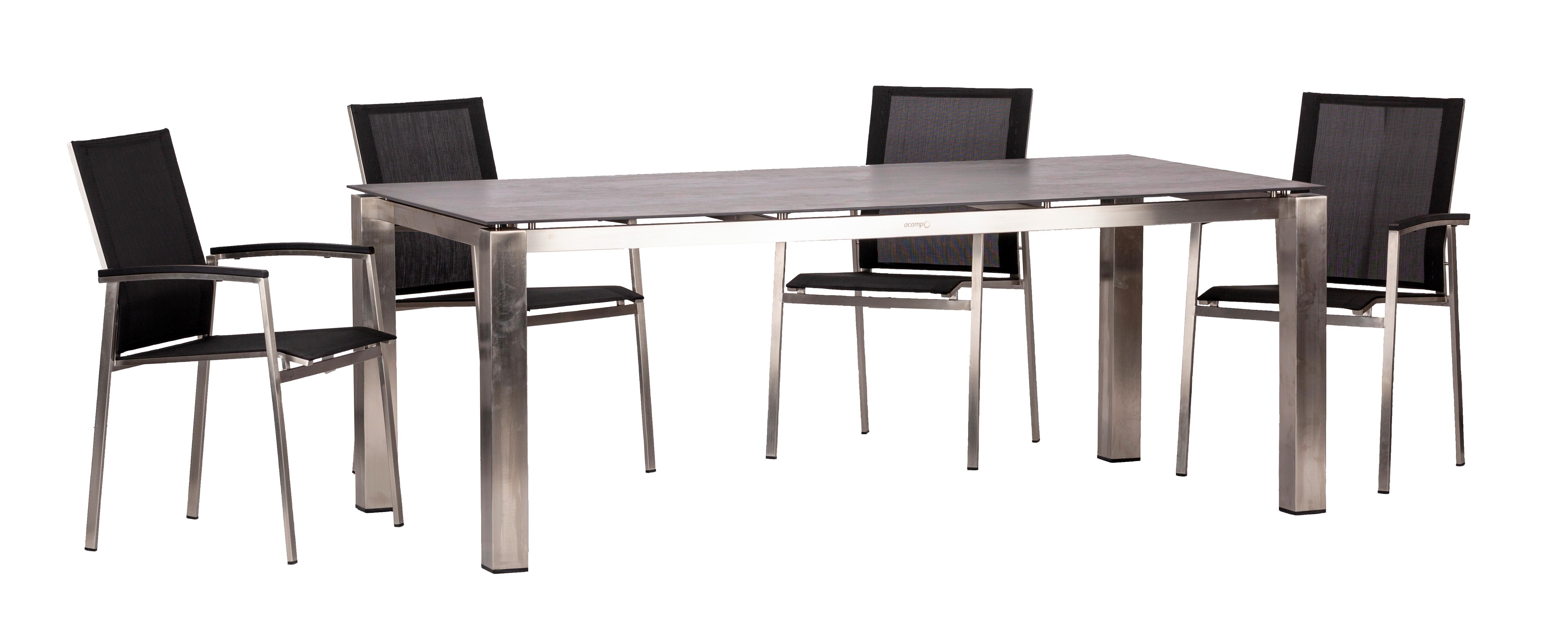 Gartengarnitur 5-Tlg. Auris Edelstahl/Keramik/Kunststoff - Edelstahlfarben/Grau, Basics, Keramik/Kunststoff (200/75/100cm) - Acamp