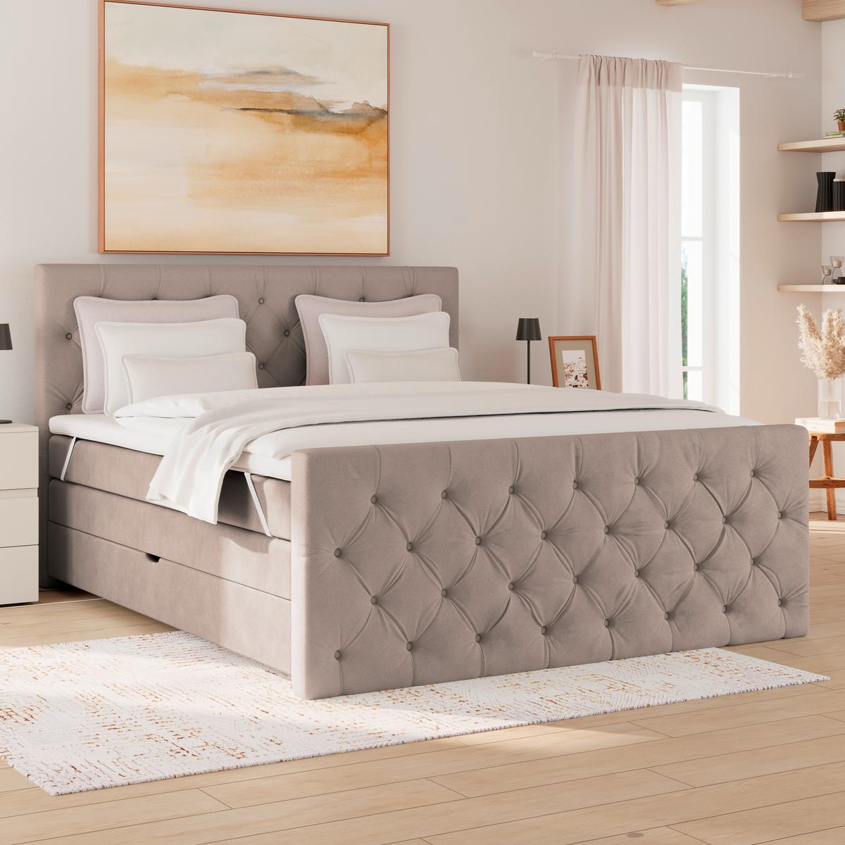 Boxspringbett Elio Beige 160x200 cm H4 - Beige/Schwarz, ROMANTIK / LANDHAUS, Textil (160/200cm) - James Wood