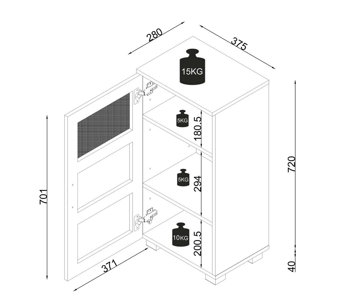 MIDISCHRANK Nilari Weiß B: 38cm - Weiß/Grau, Trend, Glas/Holzwerkstoff (38/70/28cm) - MID.YOU