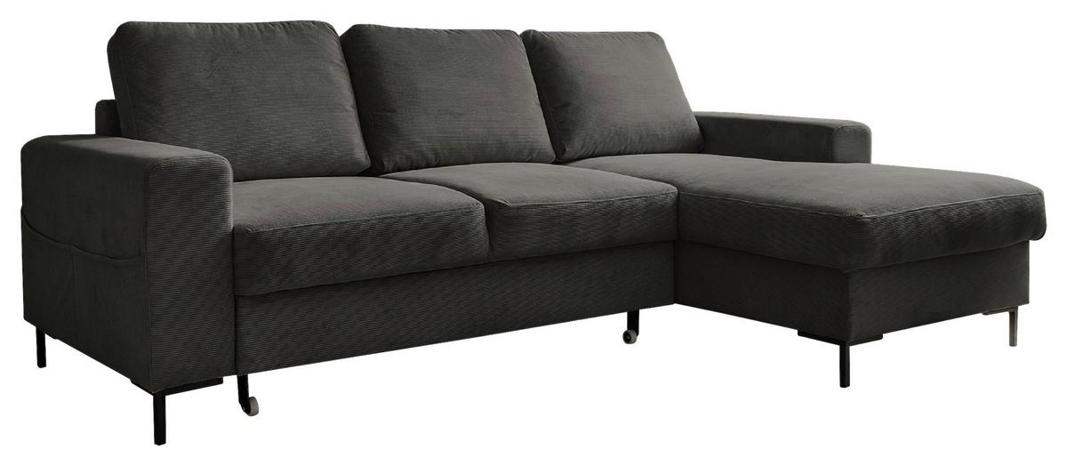 Rohová sedačka LEONIE, pravá, sivý menčester - čierna/sivá, Modern, kov/drevo (236/148cm)