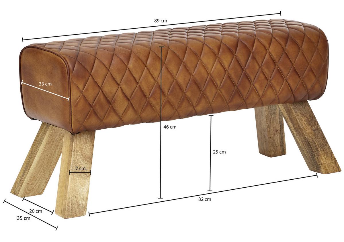 Garderobenbank B: 89 Cm Gepolstert Braun - Naturfarben/Braun, MODERN, Leder (89/46/35cm) - MID.YOU