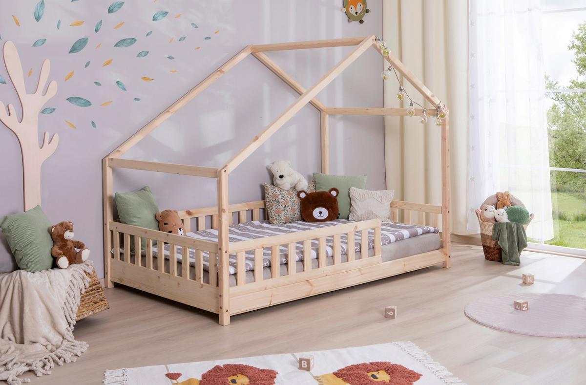 Hausbett Lou Naturfarben B: 120 Cm - Naturfarben/Weiß, MODERN, Holz/Textil (120/200cm) - MID.YOU