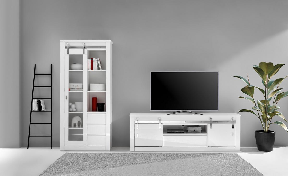 WOHNWAND Daytona Weiß HG B: 309 cm - Weiß Hochglanz/Weiß, Design, Holzwerkstoff (309/200/43cm) - Livetastic