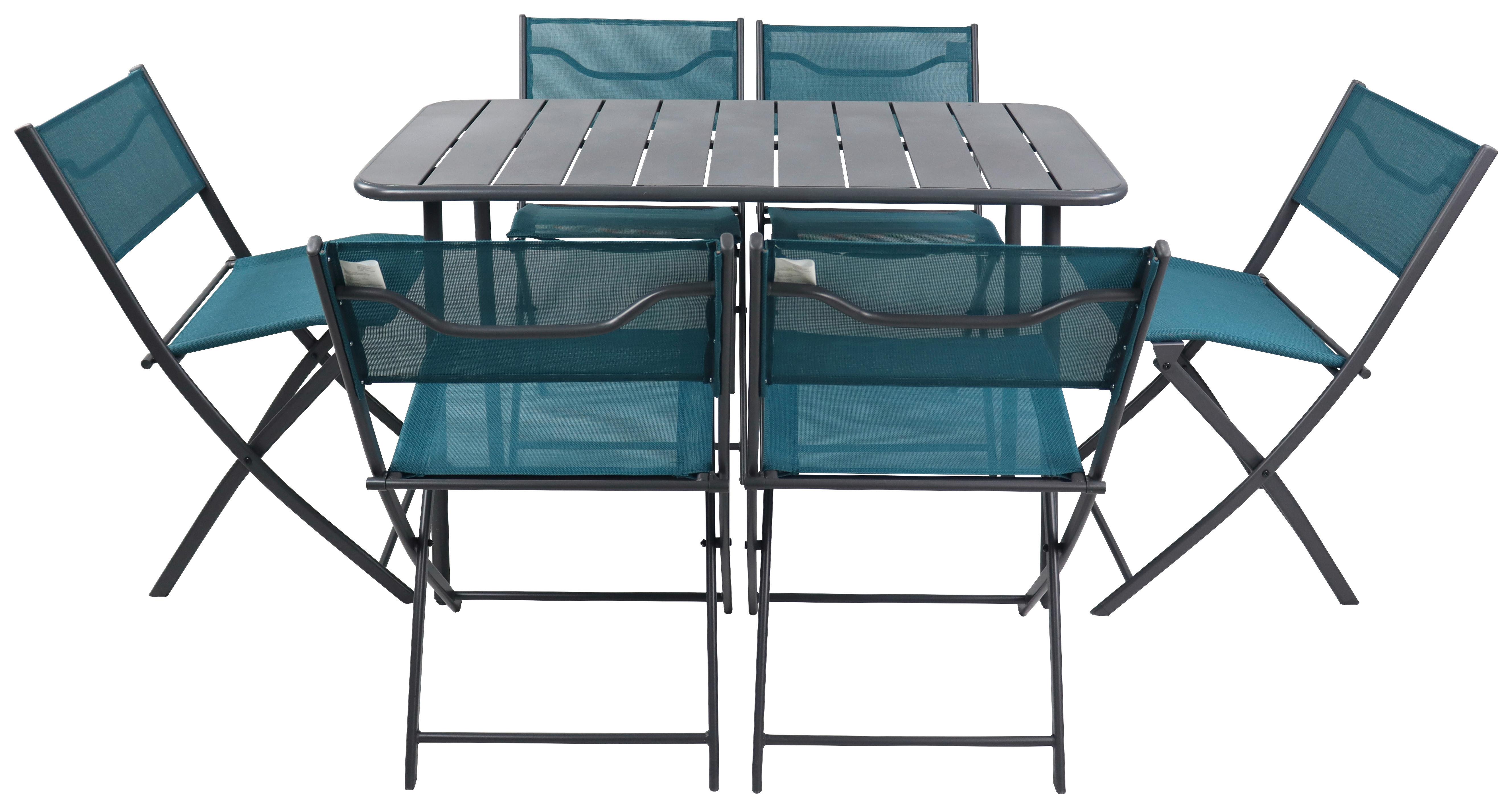 Gartenmöbel Set 7-Tlg. Sumila Metall/Kunststoff/Textil - Türkis/Schwarz, MODERN, Kunststoff/Textil - Ambia Garden