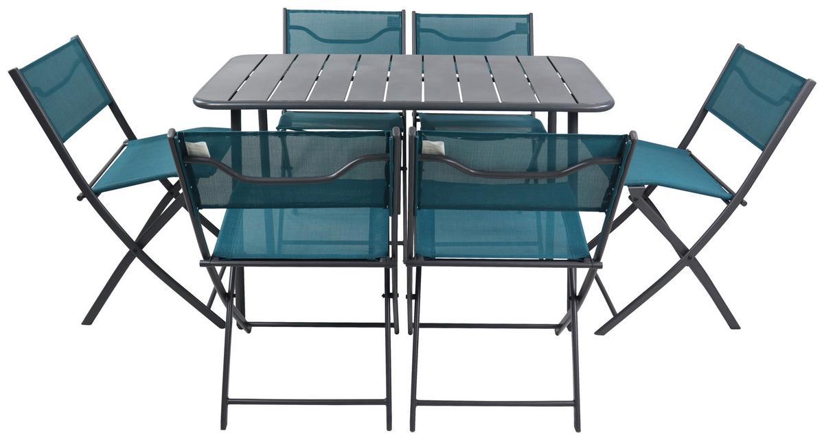 Gartenmöbel Set 7-tlg. Sumila Metall/kunststoff/textil - Türkis/Schwarz, MODERN, Kunststoff/Textil - Ambia Garden
