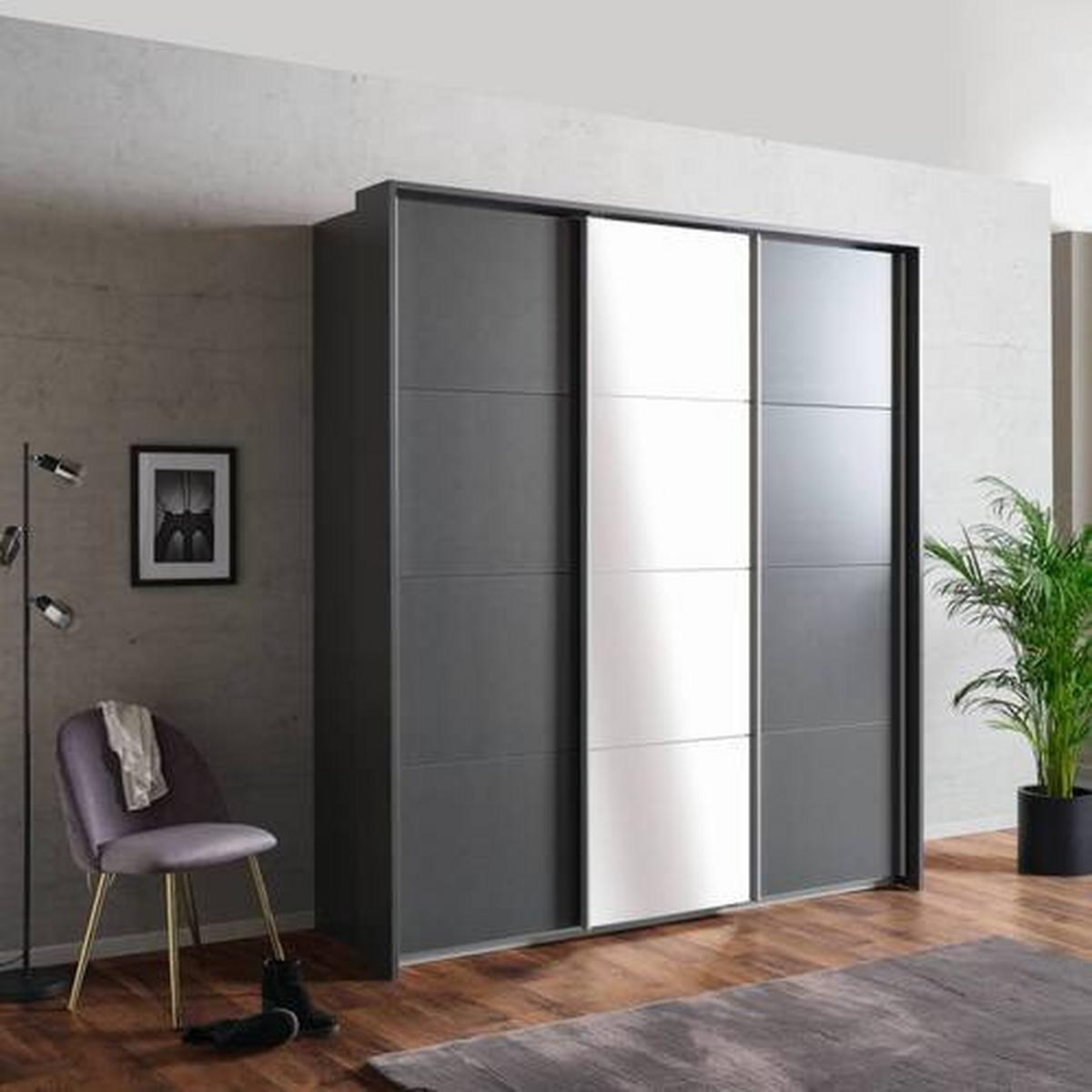 Schwebetürenschrank m. Spiegel 203cm Miami, Grau - Grau, MODERN, Holzwerkstoff (203/229/62cm) - Luca Bessoni