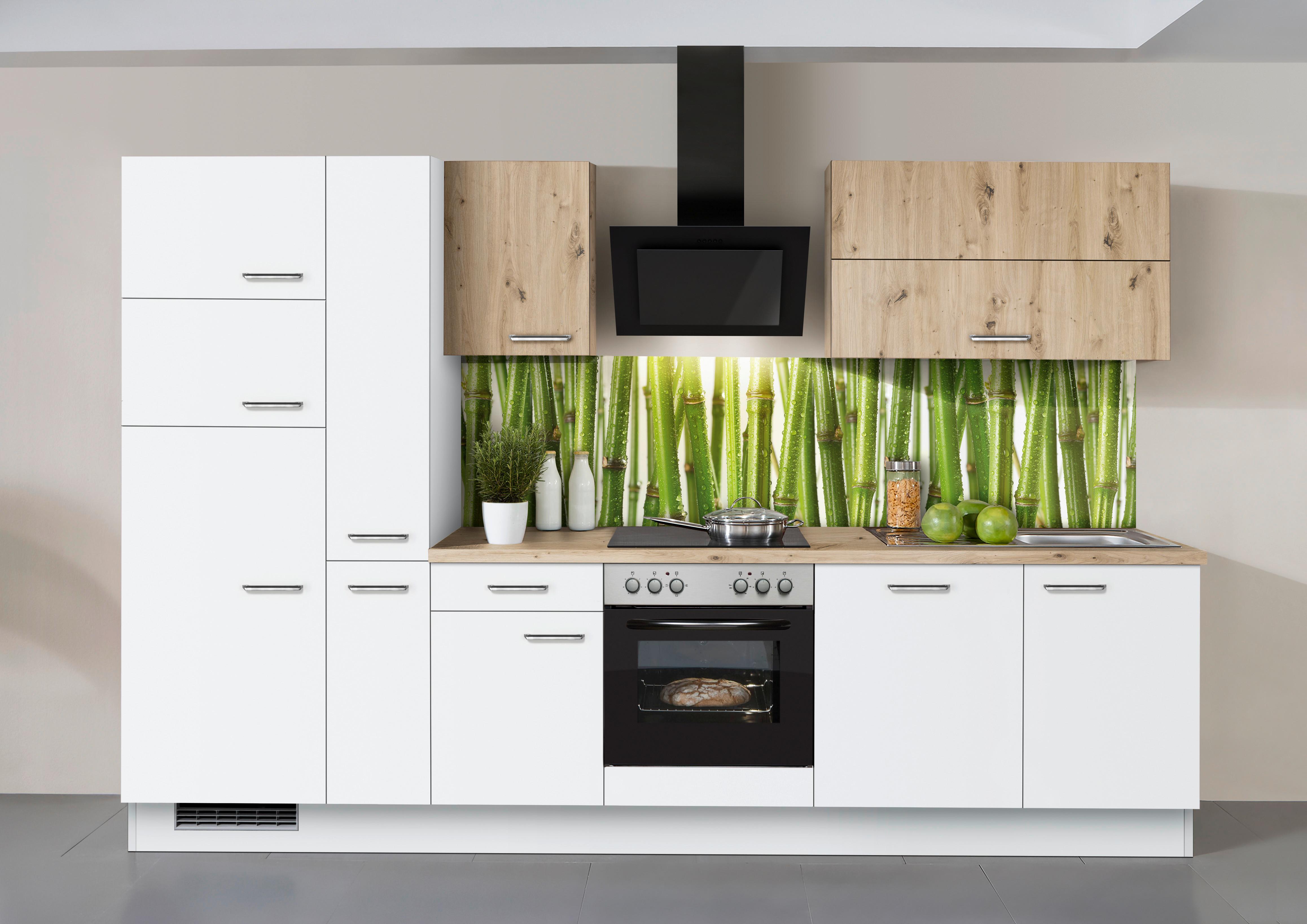 Küchenzeile Ip1200 Mit Geräten B: 310 Cm Weiß/eiche Dekor - Eichefarben/Weiß, Basics, Holzwerkstoff (310cm)
