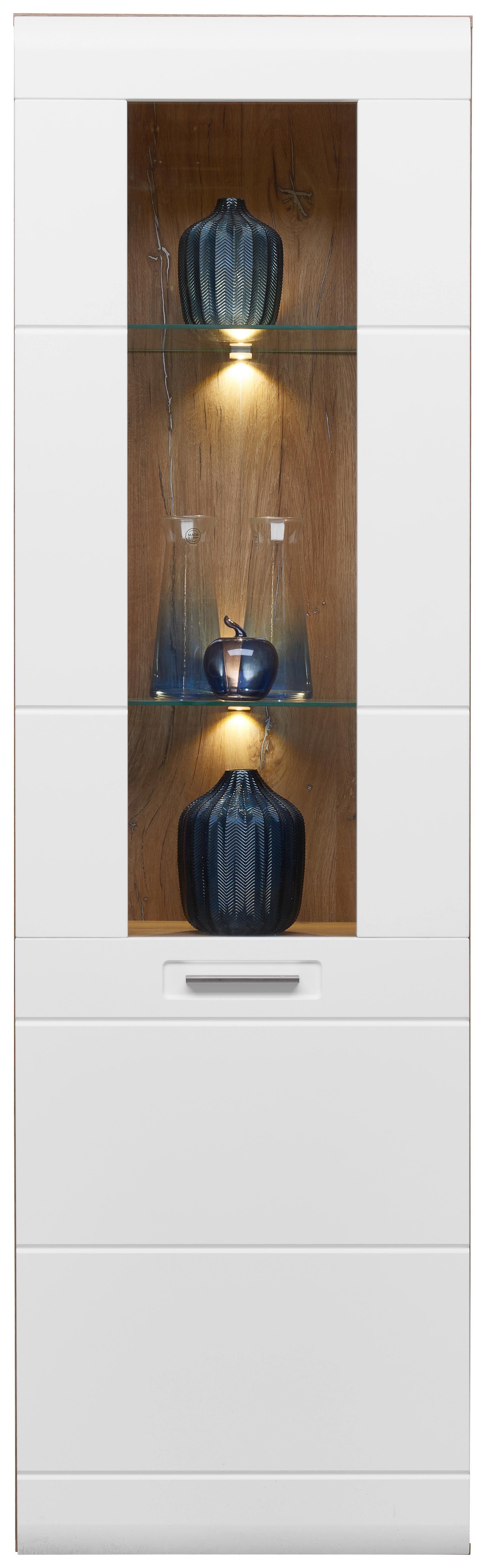 Vitrine Auris B: 60 cm Eiche Dekor/Weiß - Weiß, MODERN, Glas/Holzwerkstoff (60/204,2/37,1cm) - Luca Bessoni