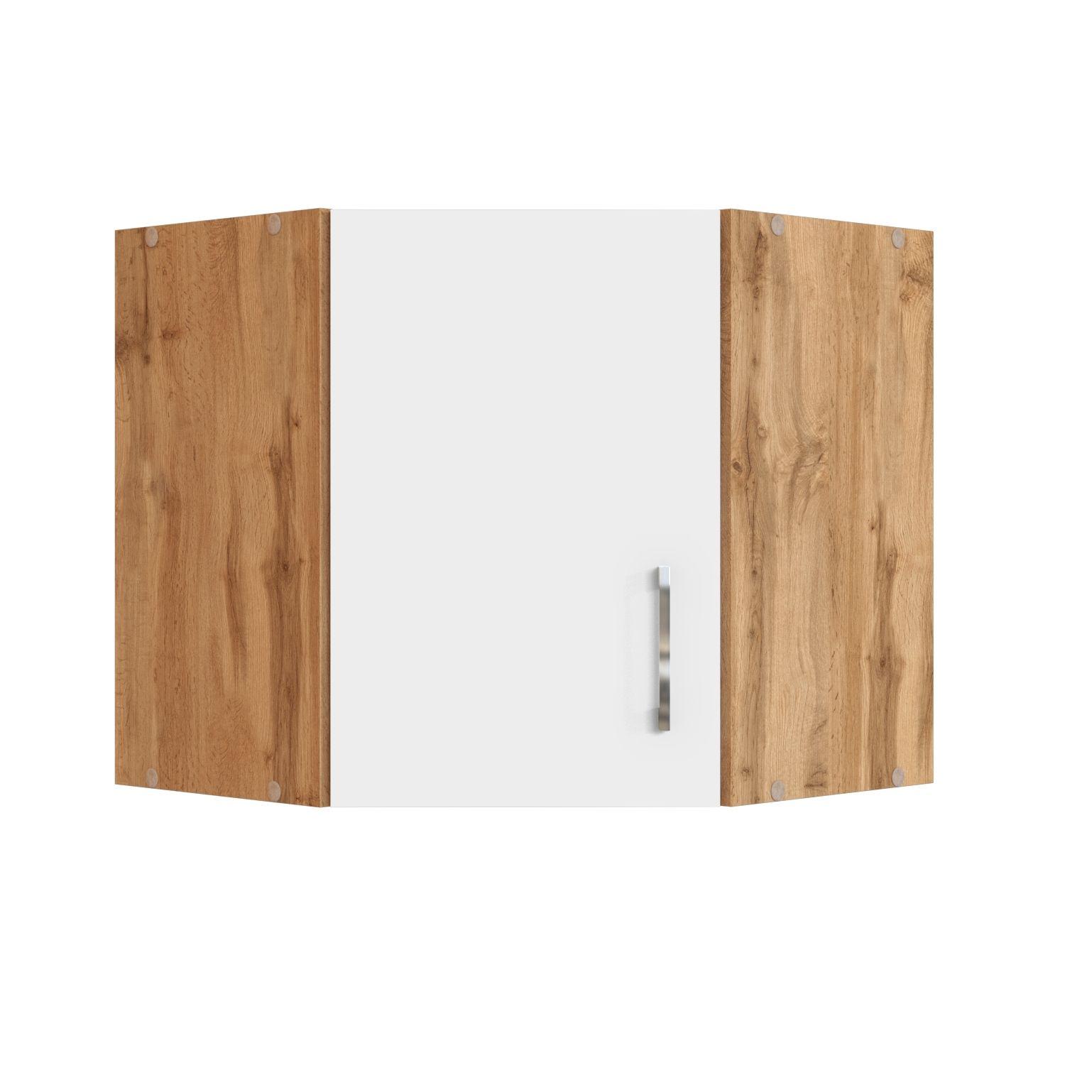 Eck-Oberschrank Küche in Weiß und eichefarben