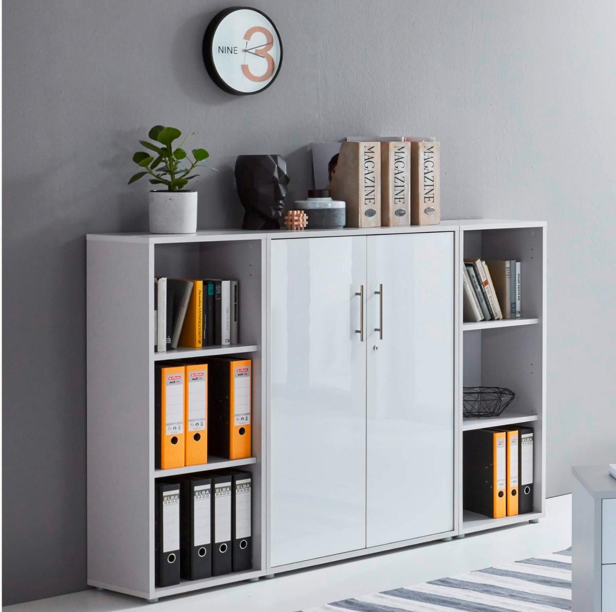 Büro Office Edition Grau/weiß Hochglanz - Weiß Hochglanz/Grau, MODERN, Holzwerkstoff - MID.YOU