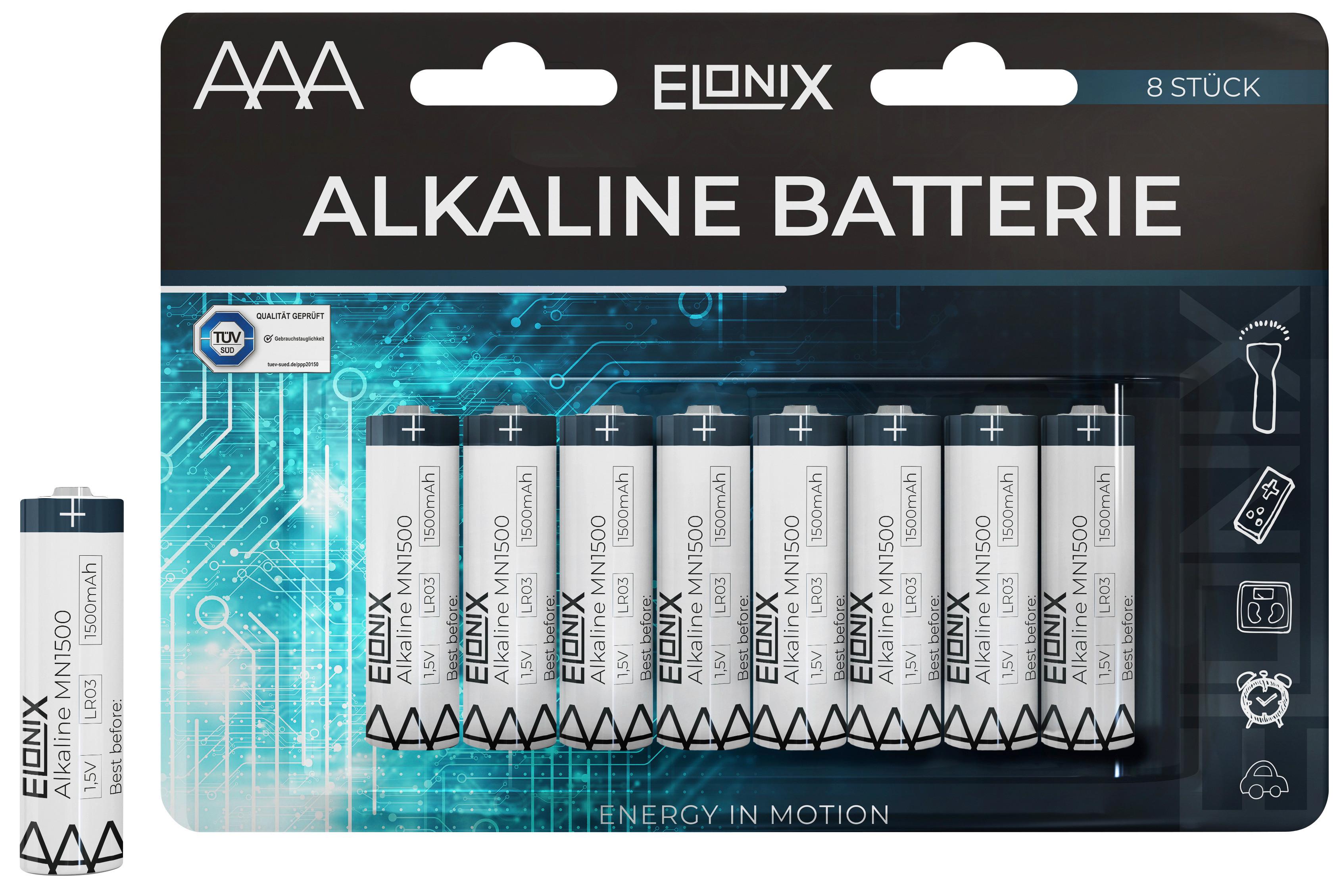 Batterien Alkaline AAA 1,5 V 8 Stk. - Blau/Schwarz, Basics (1/4,3cm) - Elonix